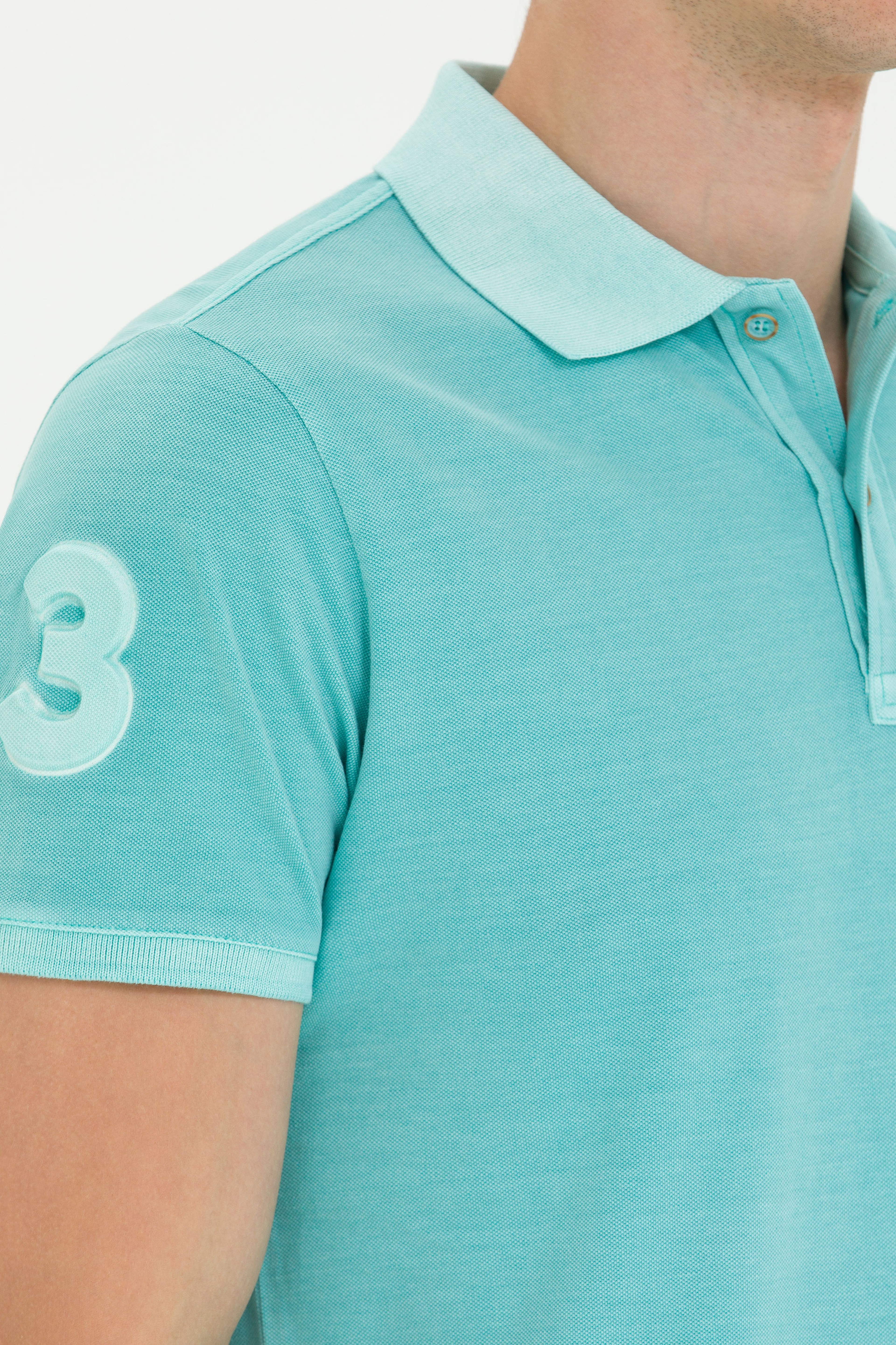 Erkek Slim Fit Polo Yaka Mint Basic Tişört - Image 7