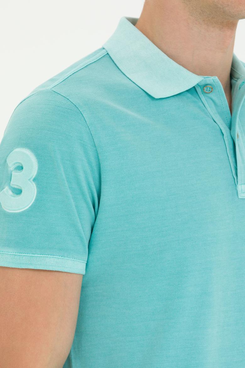 Erkek Slim Fit Polo Yaka Mint Basic Tişört - 50263475105