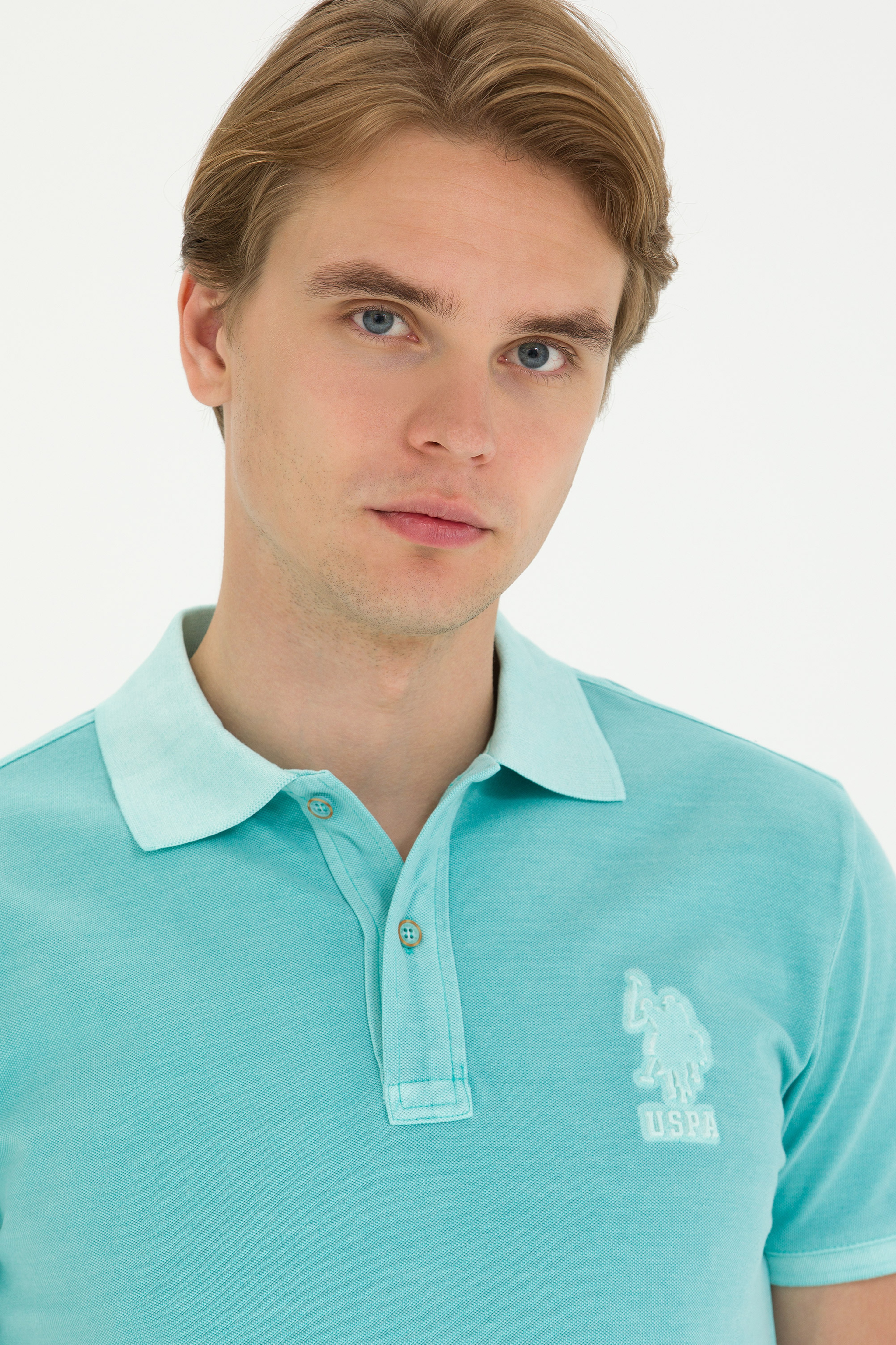 Erkek Slim Fit Polo Yaka Mint Basic Tişört - Image 2