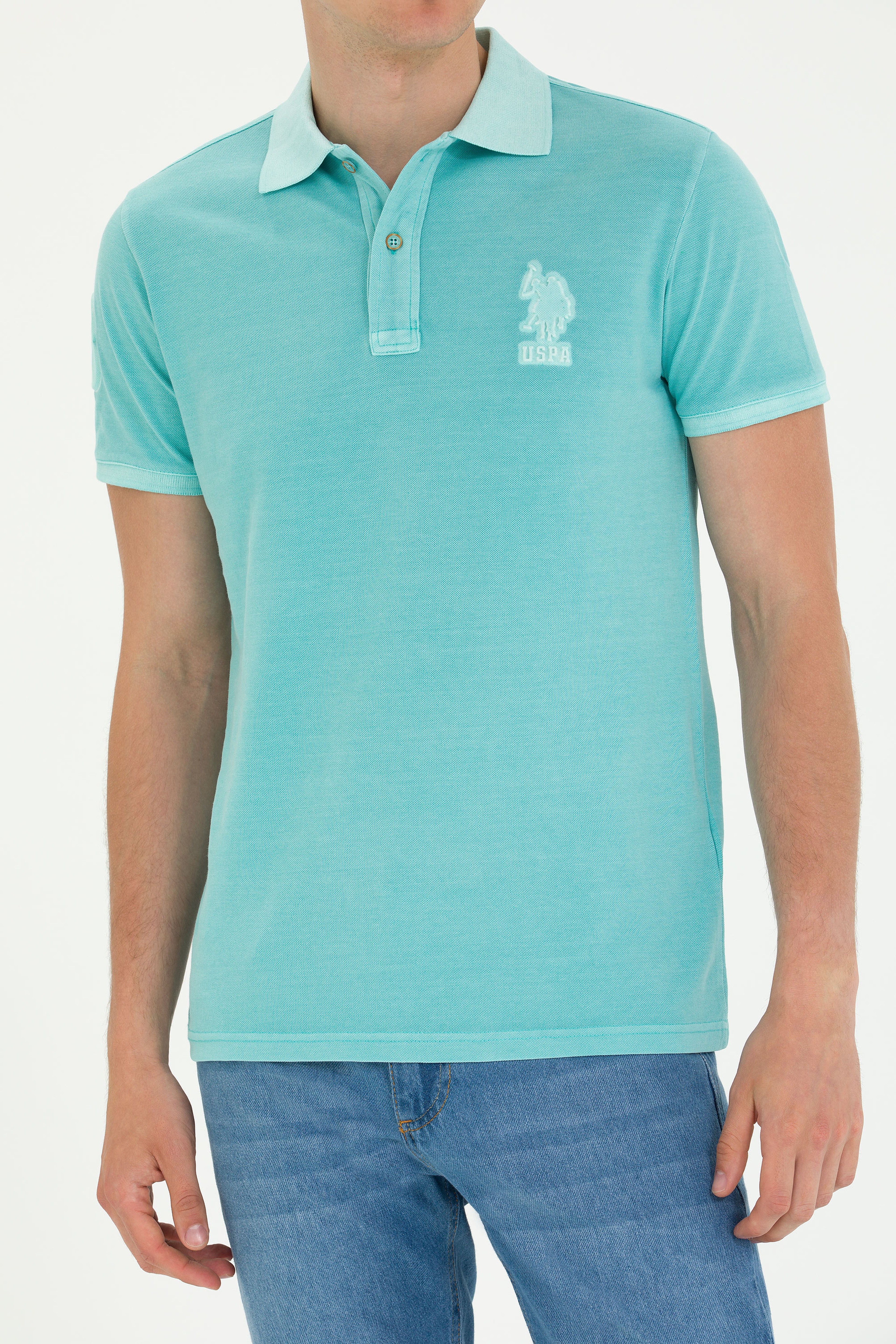 Erkek Slim Fit Polo Yaka Mint Basic Tişört