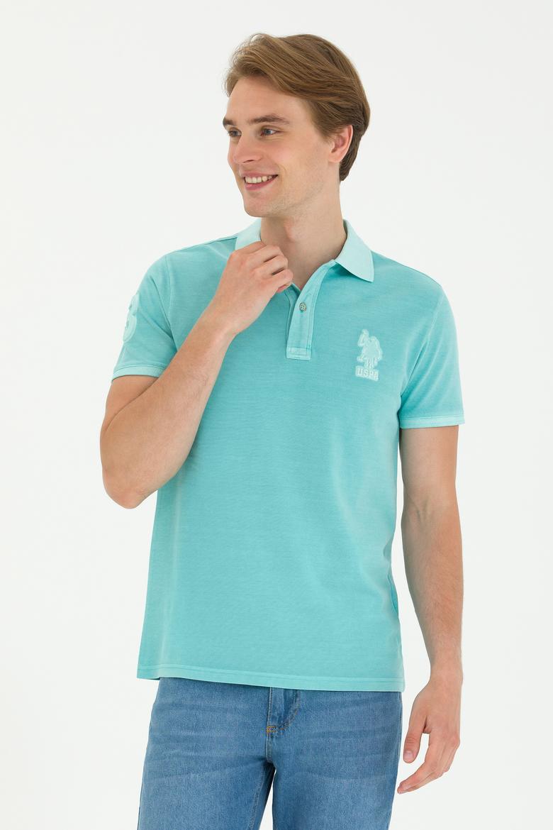 Erkek Slim Fit Polo Yaka Mint Basic Tişört - 50263475105