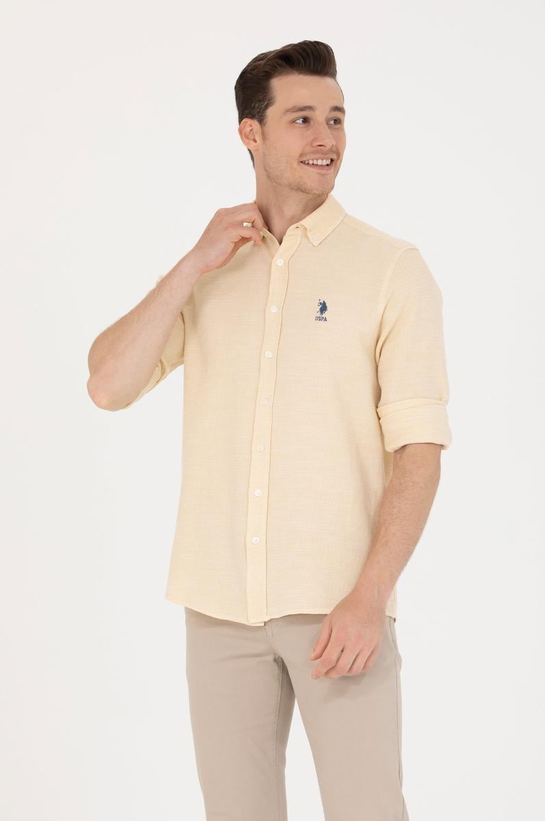 Erkek Açık Sarı Uzun Kollu Gömlek