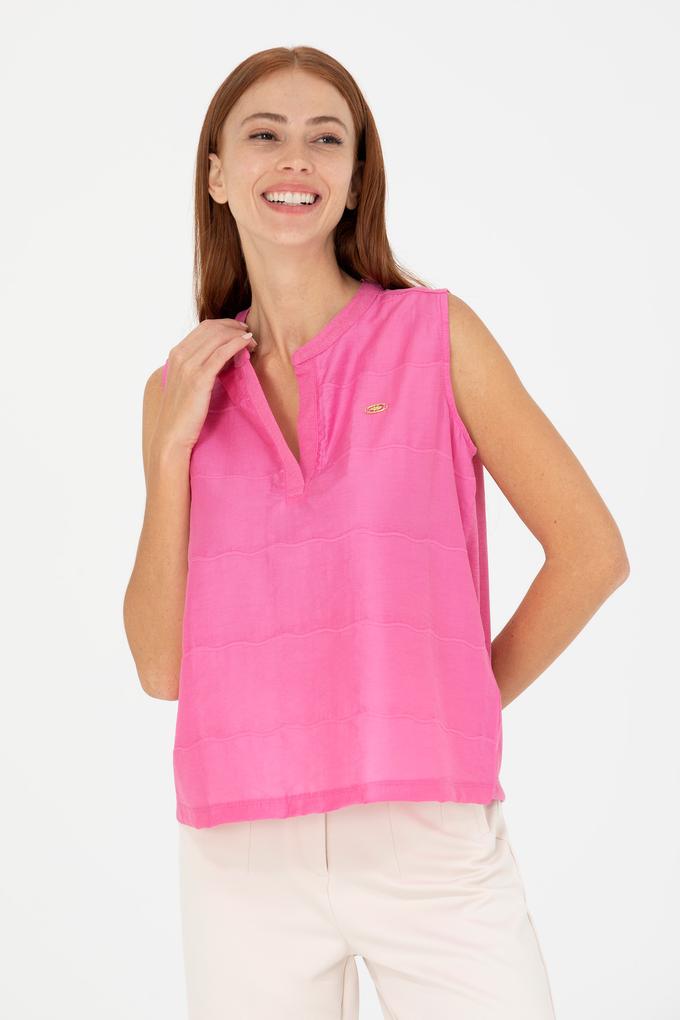 Kadın Pembe V Yaka Tişört