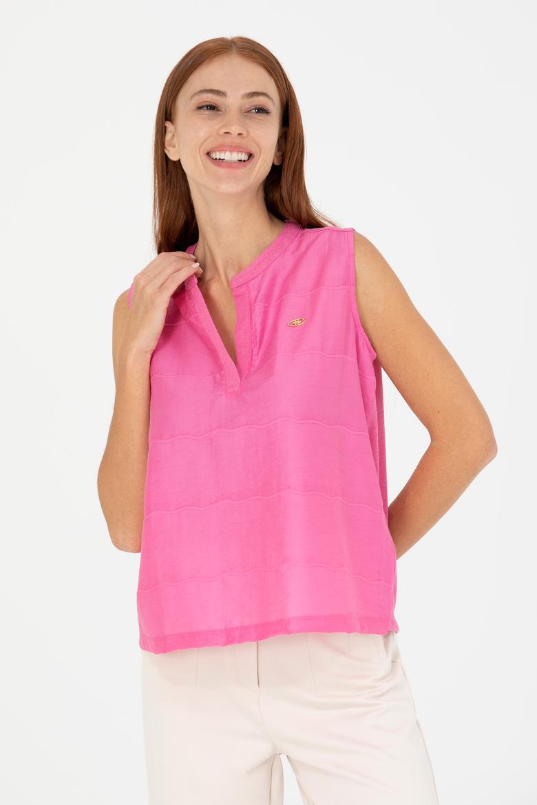 Kadın Pembe V Yaka Tişört