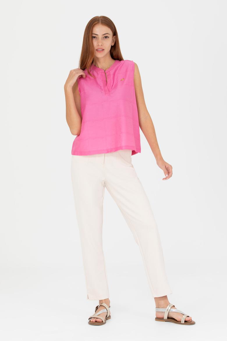 Kadın Pembe V Yaka Tişört - 50263674021