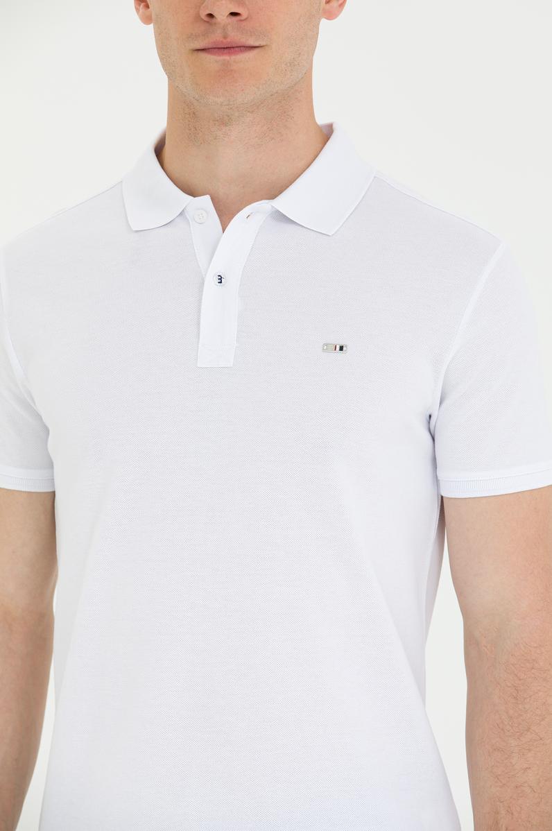 Erkek Beyaz Basic Polo Yaka Tişört