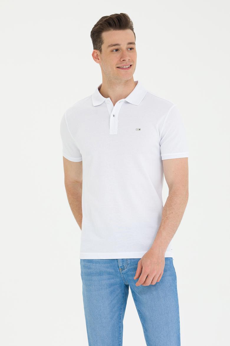 Erkek Beyaz Basic Polo Yaka Tişört
