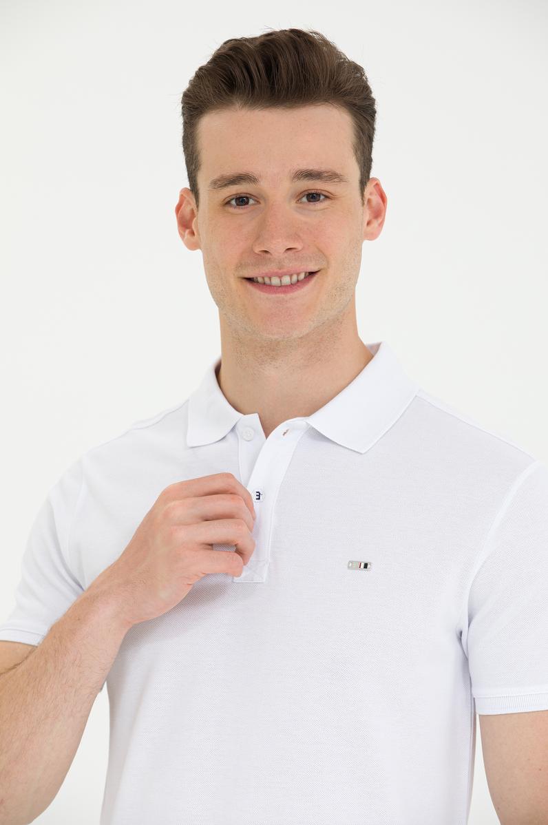 Erkek Beyaz Basic Polo Yaka Tişört