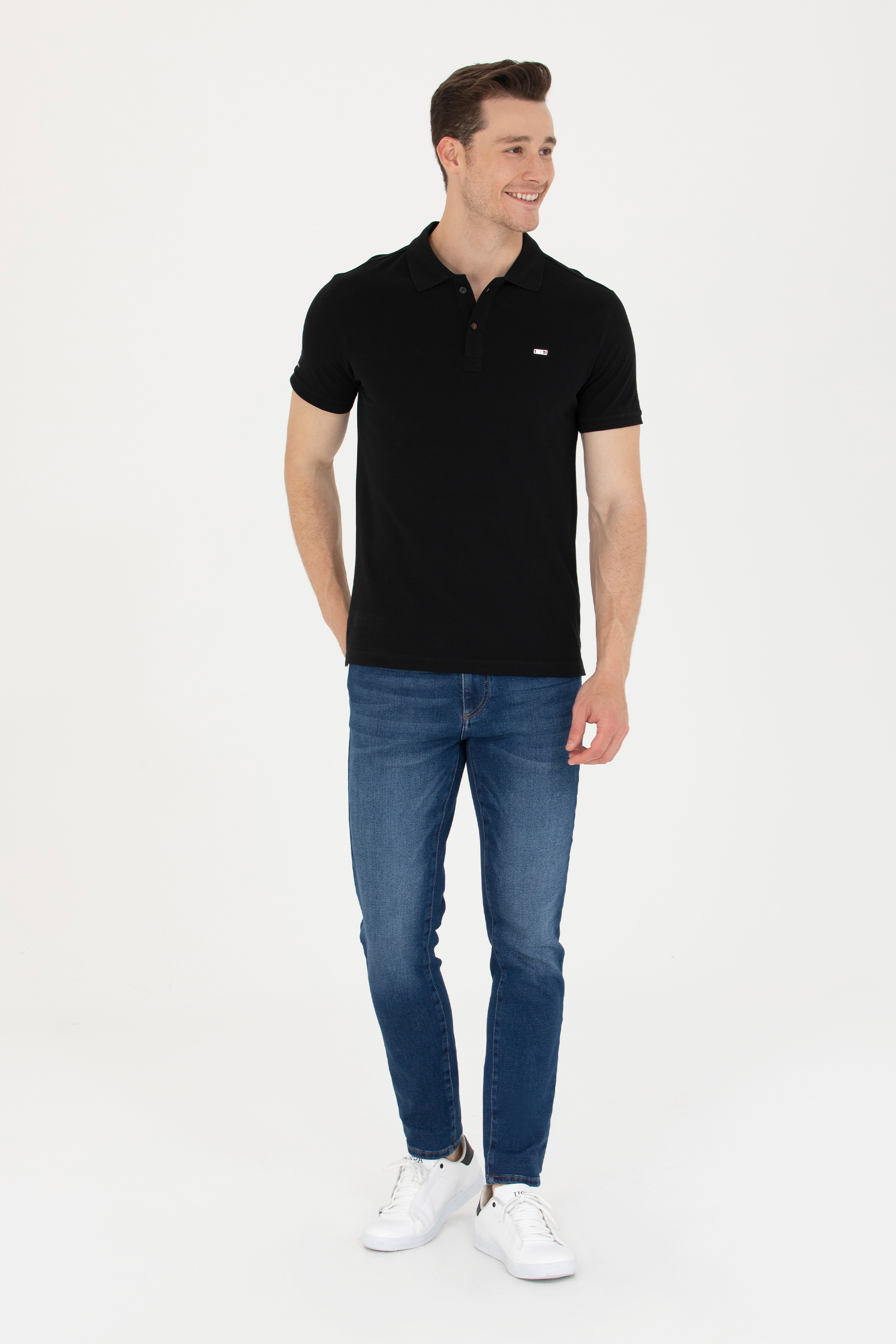 Erkek Siyah Basic Polo Yaka Tişört - Image 4
