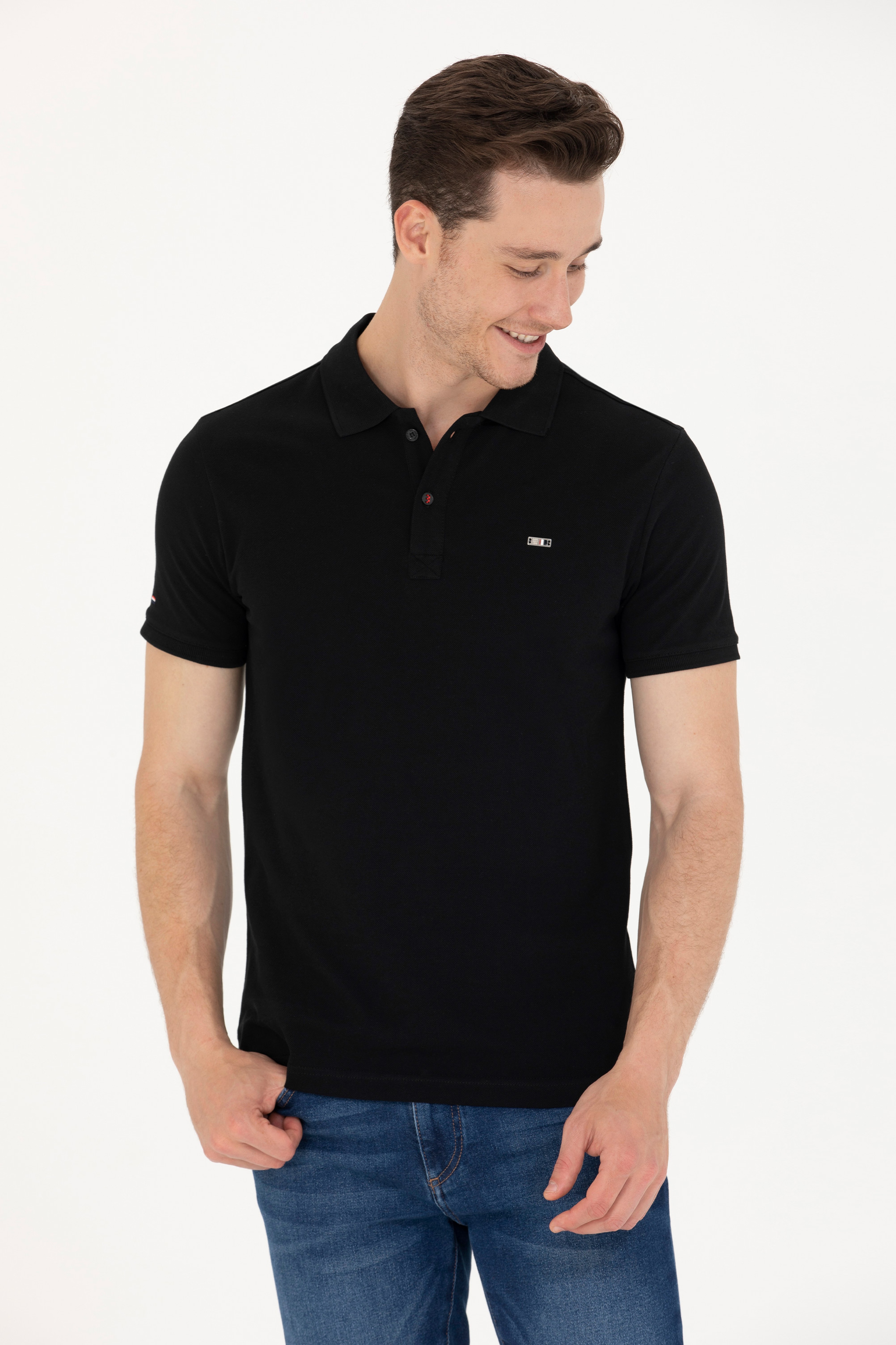 Erkek Siyah Basic Polo Yaka Tişört - Image 2