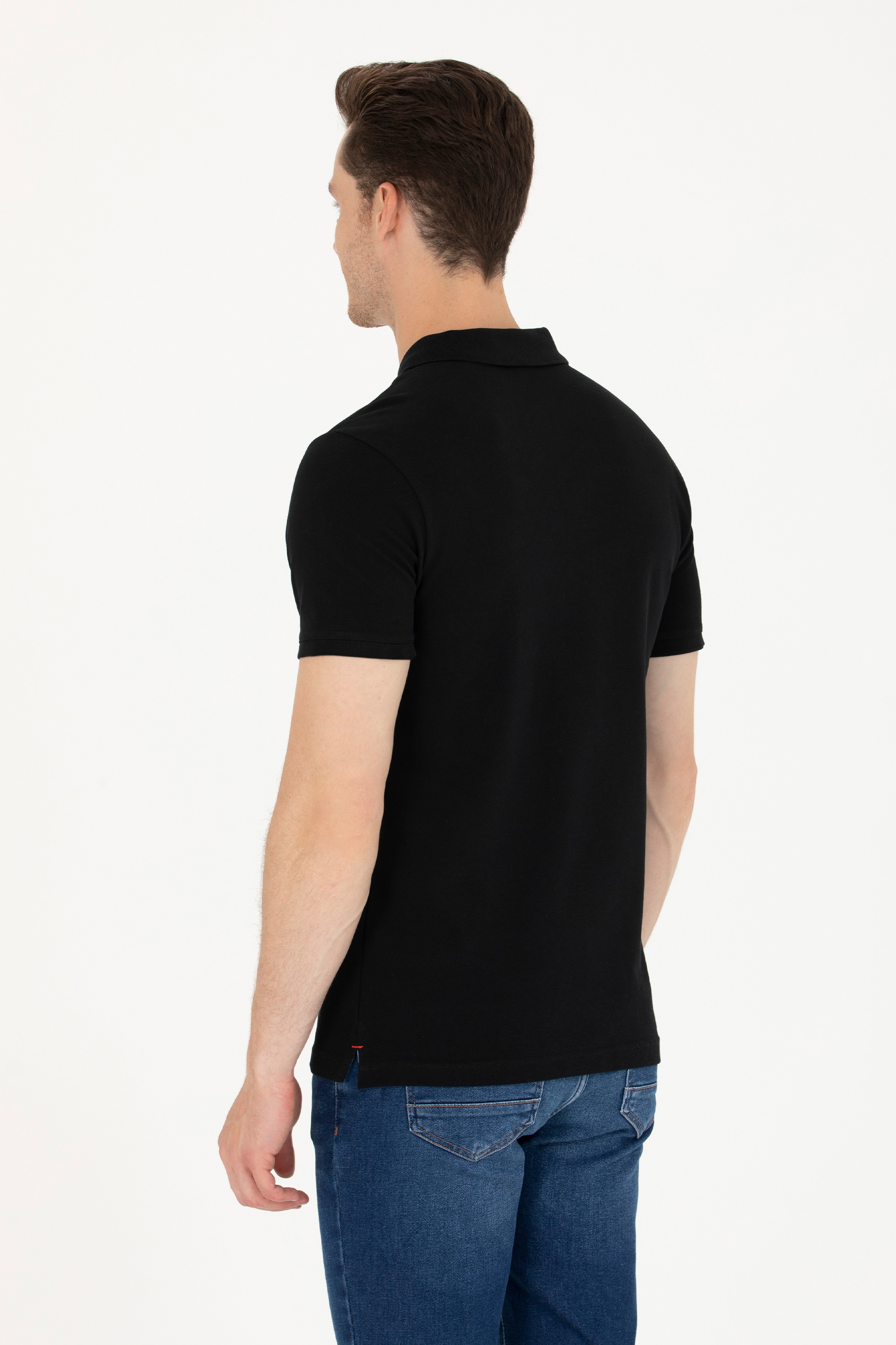 Erkek Siyah Basic Polo Yaka Tişört - Image 5