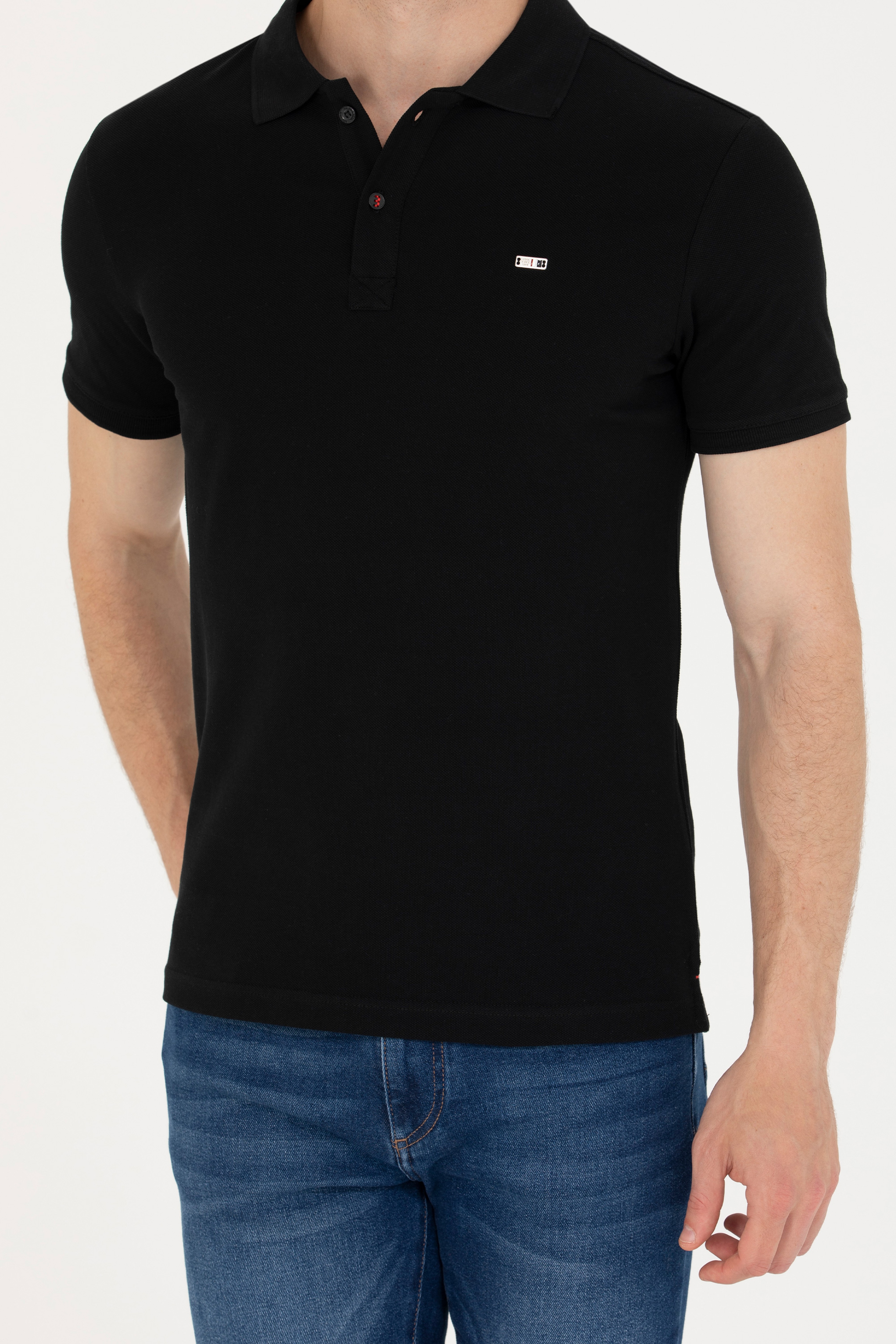 Erkek Siyah Basic Polo Yaka Tişört - Image 6