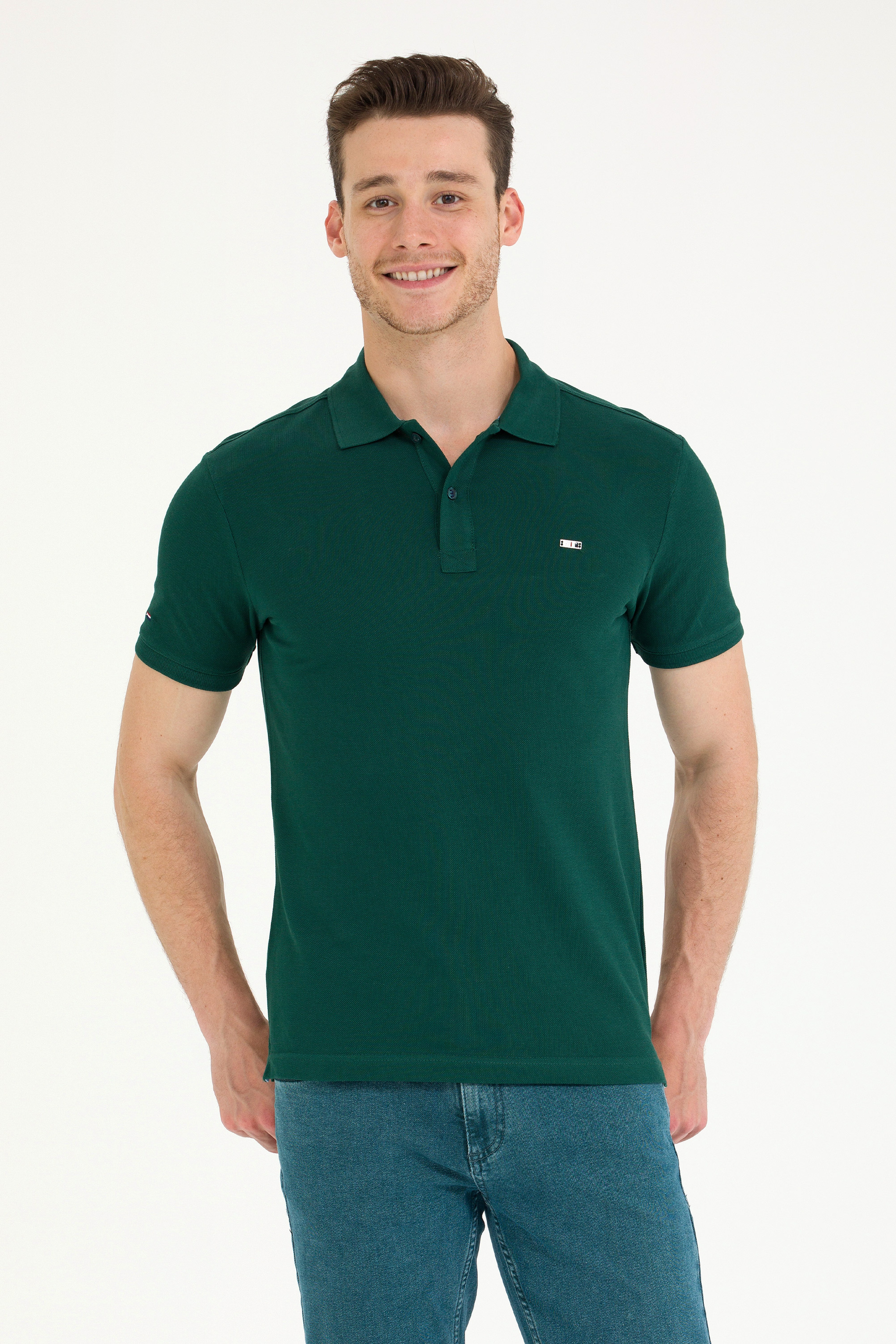 Erkek Koyu Yeşil Basic Polo Yaka Tişört - Image 3