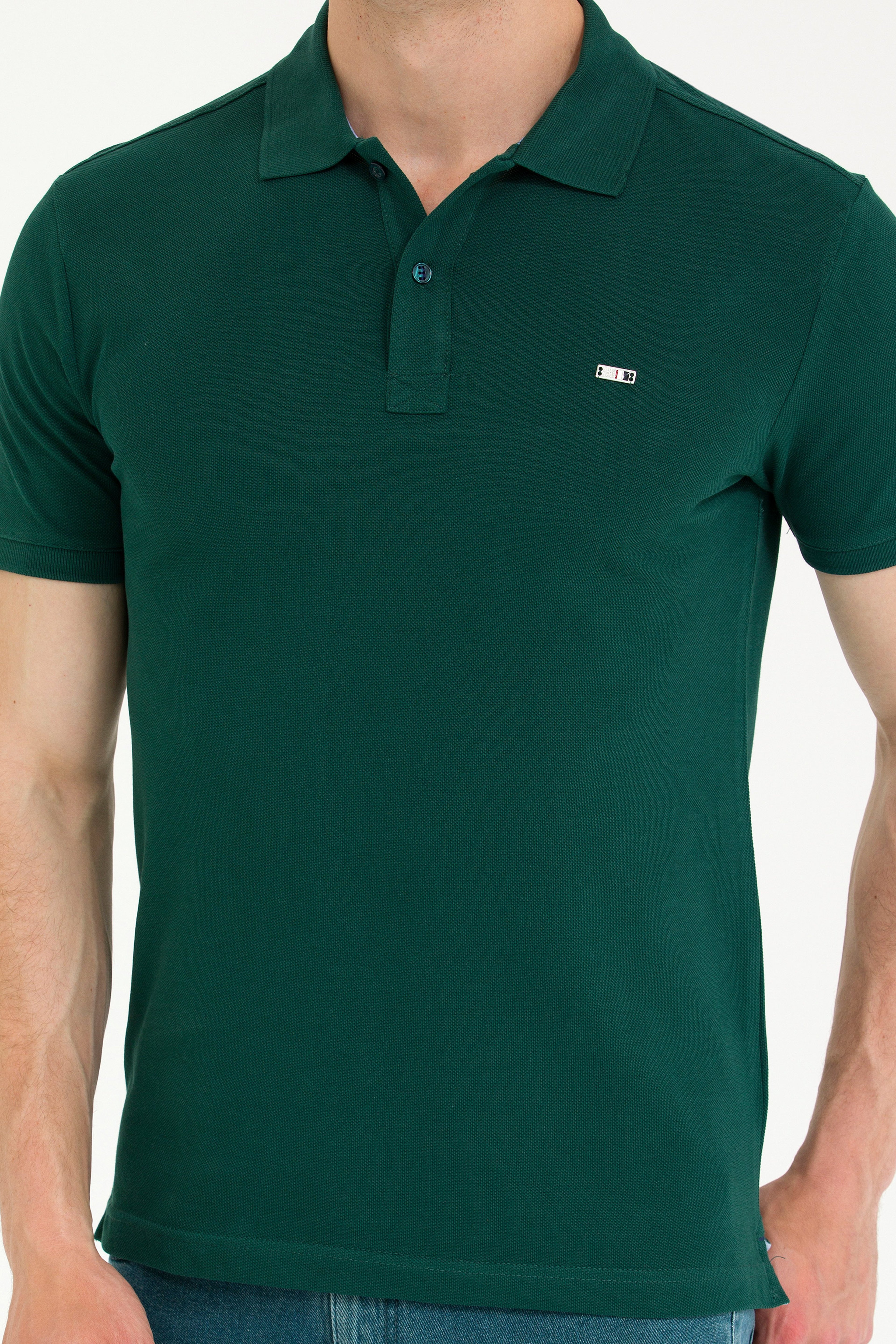 Erkek Koyu Yeşil Basic Polo Yaka Tişört - Image 6