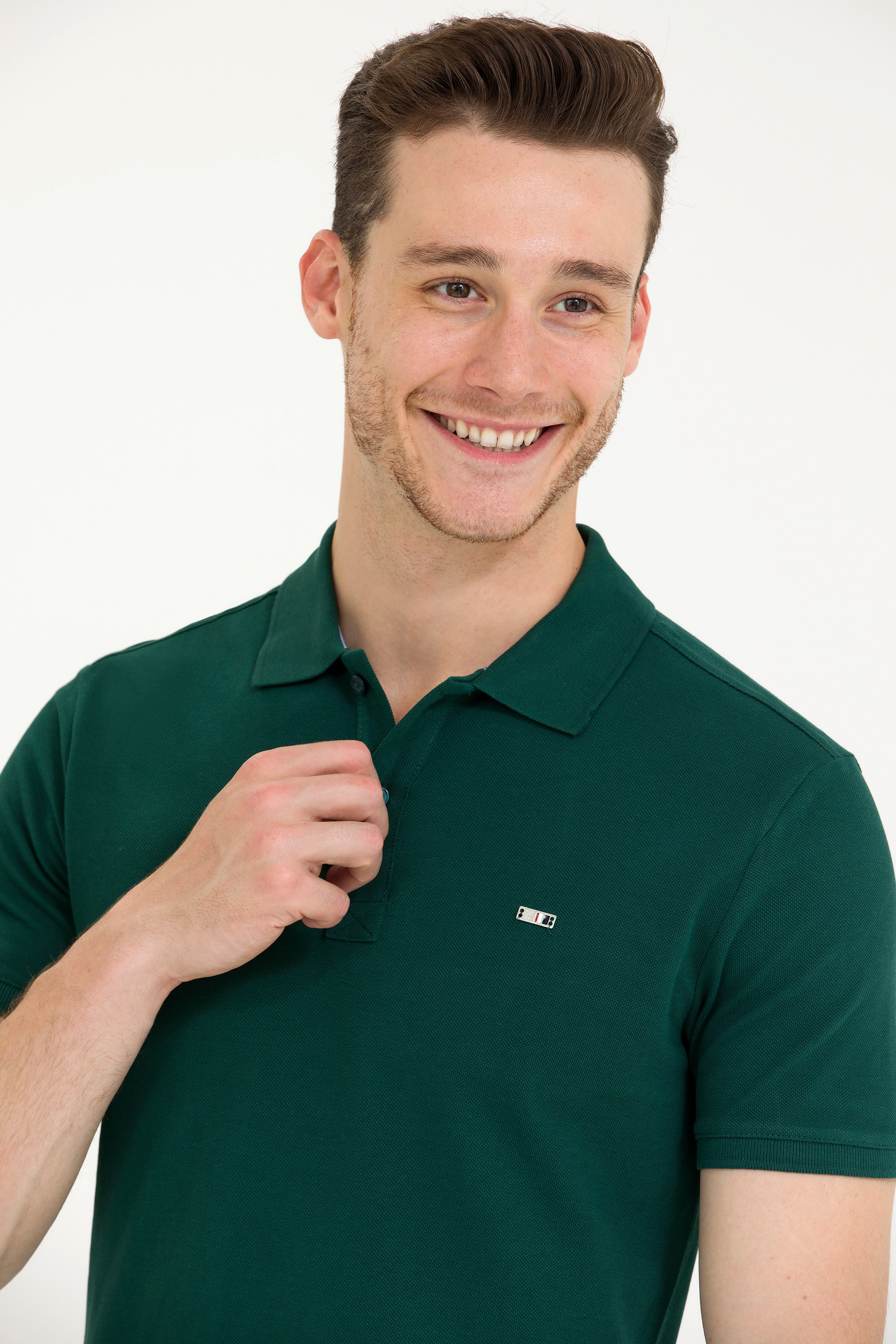 Erkek Koyu Yeşil Basic Polo Yaka Tişört - Image 2
