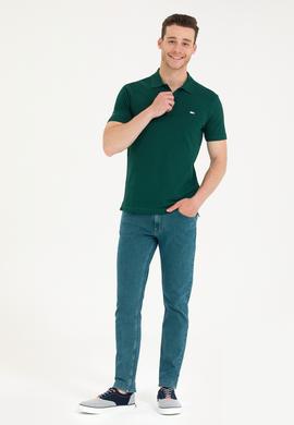 Erkek Koyu Yeşil Basic Polo Yaka Tişört - 50265919040