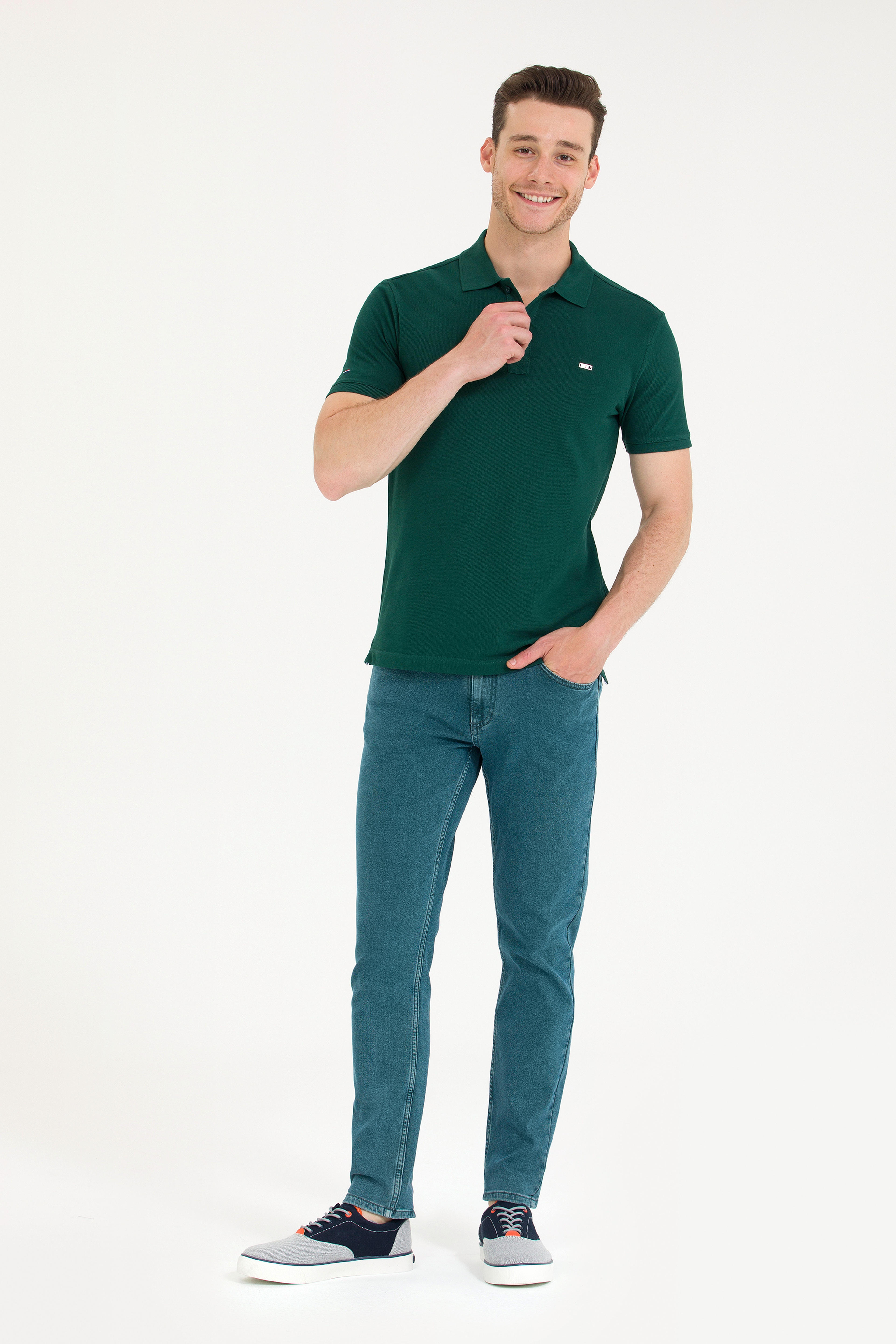 Erkek Koyu Yeşil Basic Polo Yaka Tişört