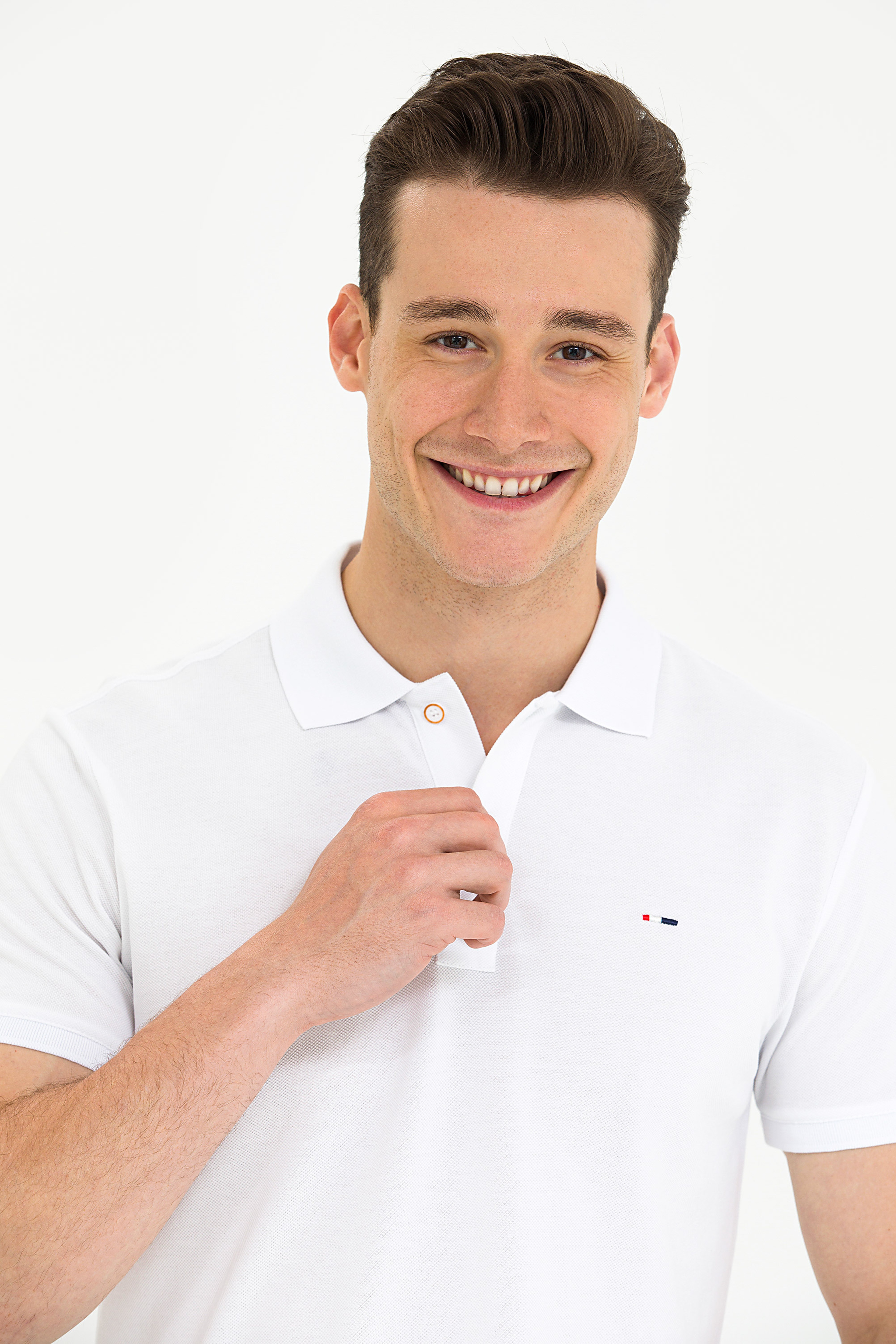 Erkek Beyaz Basic Polo Yaka Tişört - Image 2