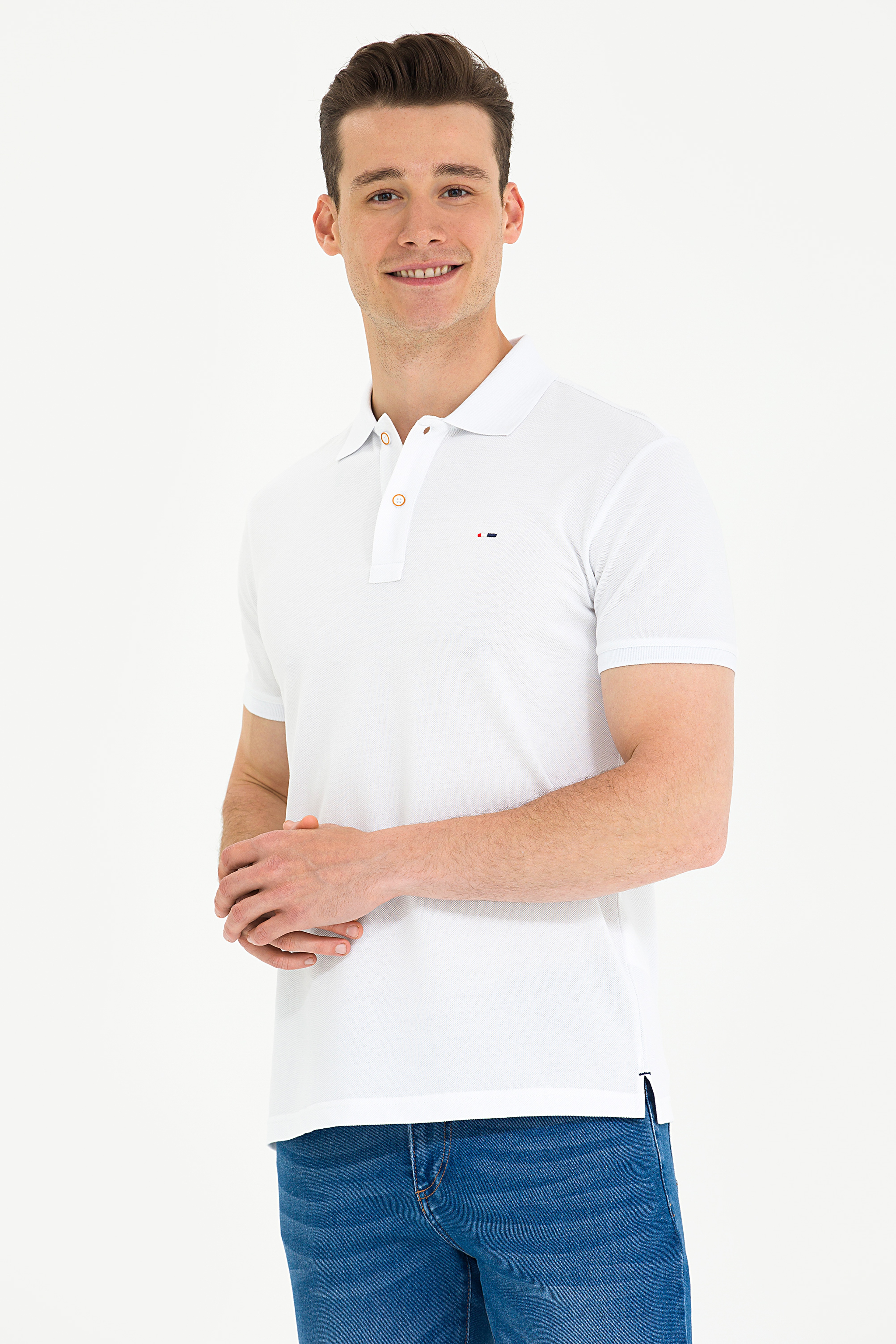 Erkek Beyaz Basic Polo Yaka Tişört - Image 1