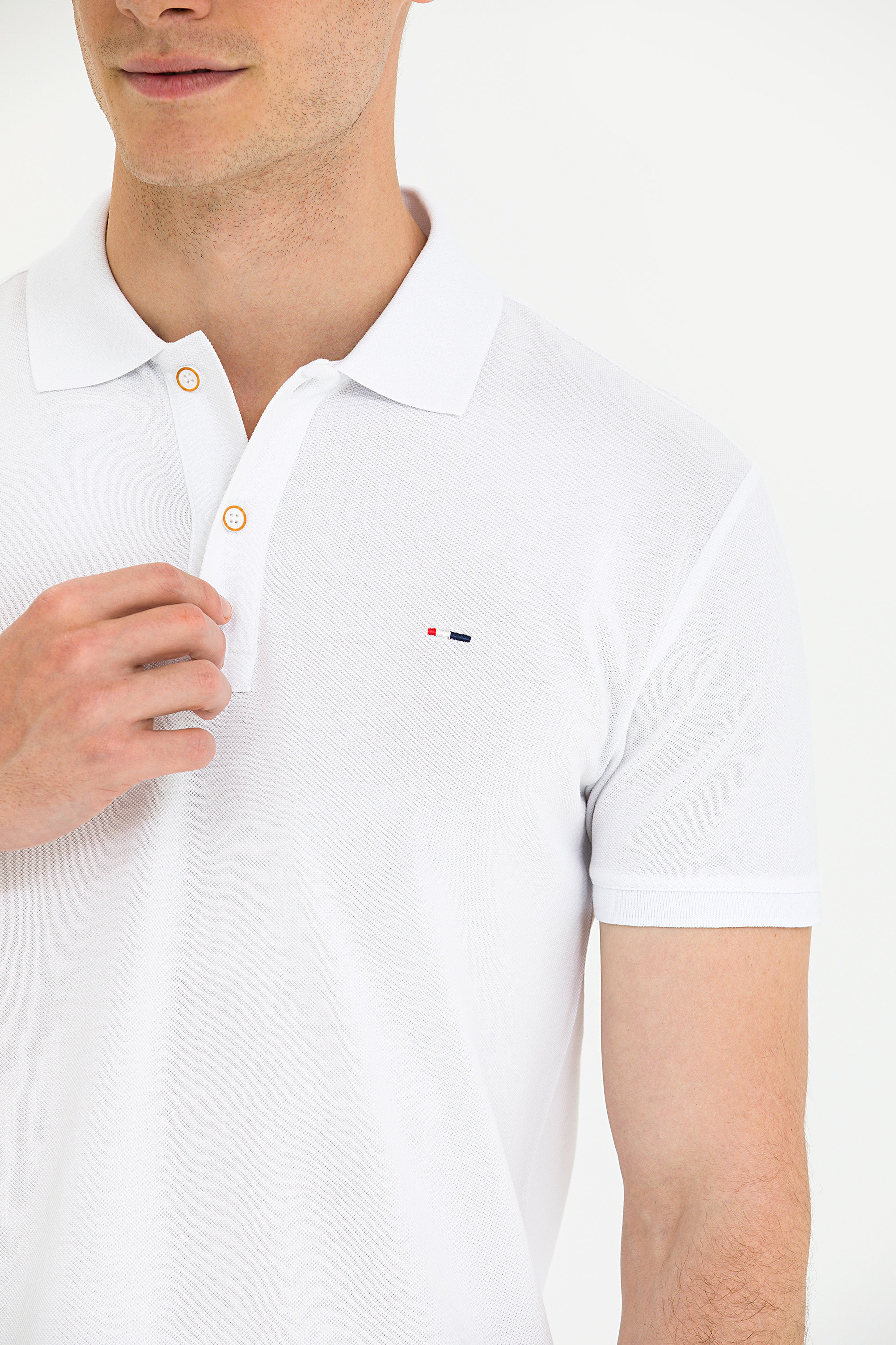 Erkek Beyaz Basic Polo Yaka Tişört - Image 7
