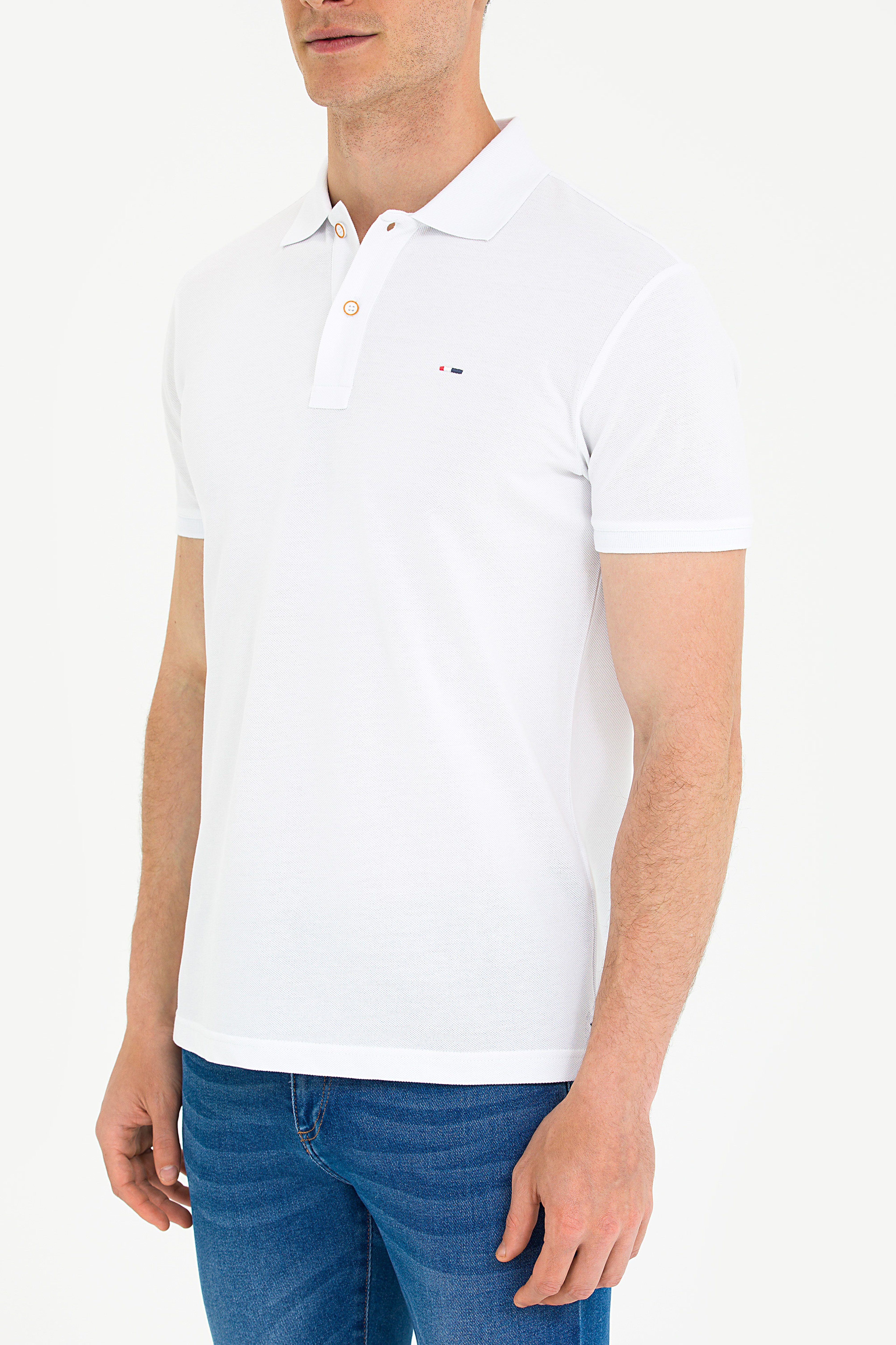 Erkek Beyaz Basic Polo Yaka Tişört - Image 6