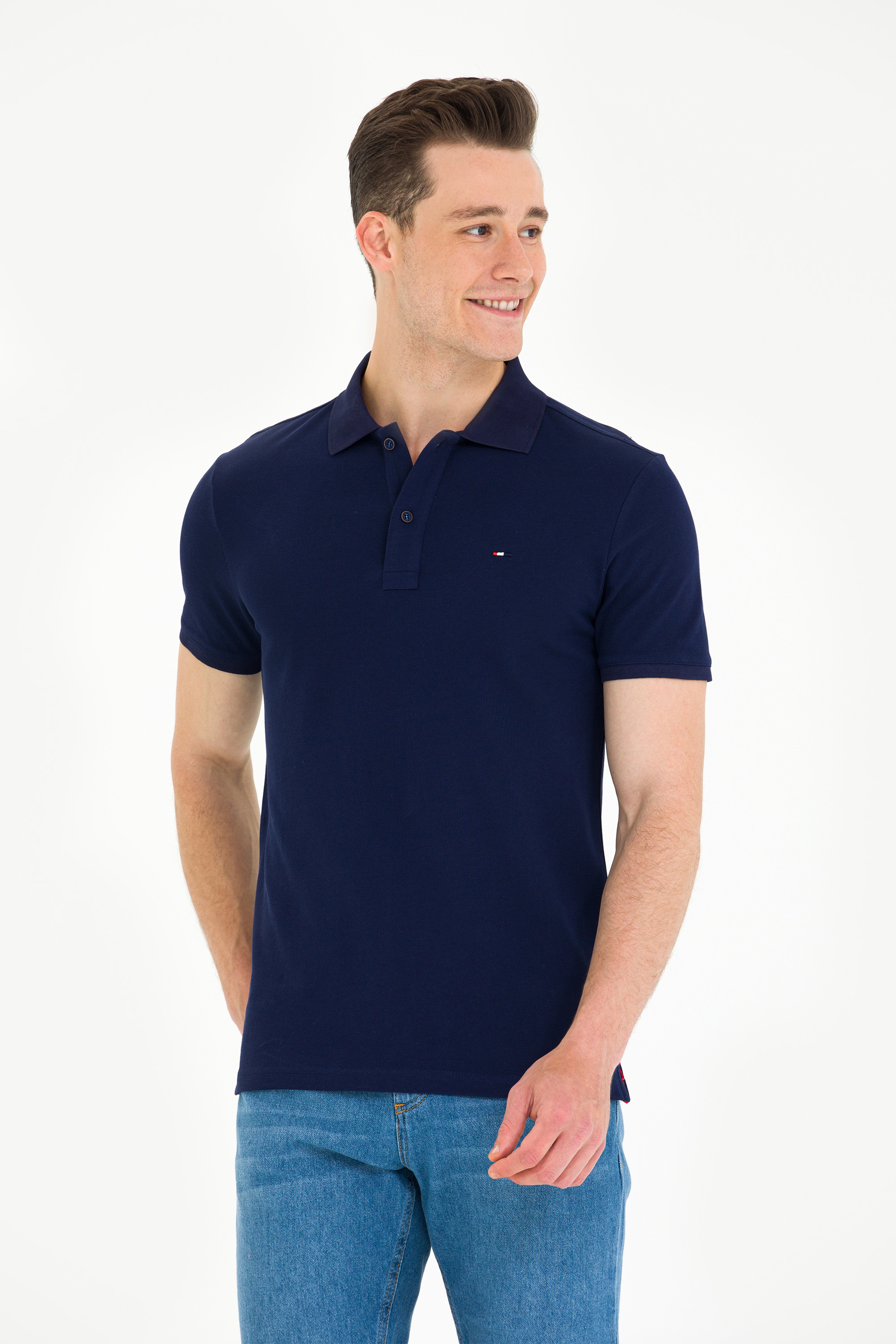Erkek Lacivert Basic Polo Yaka Tişört - Image 1