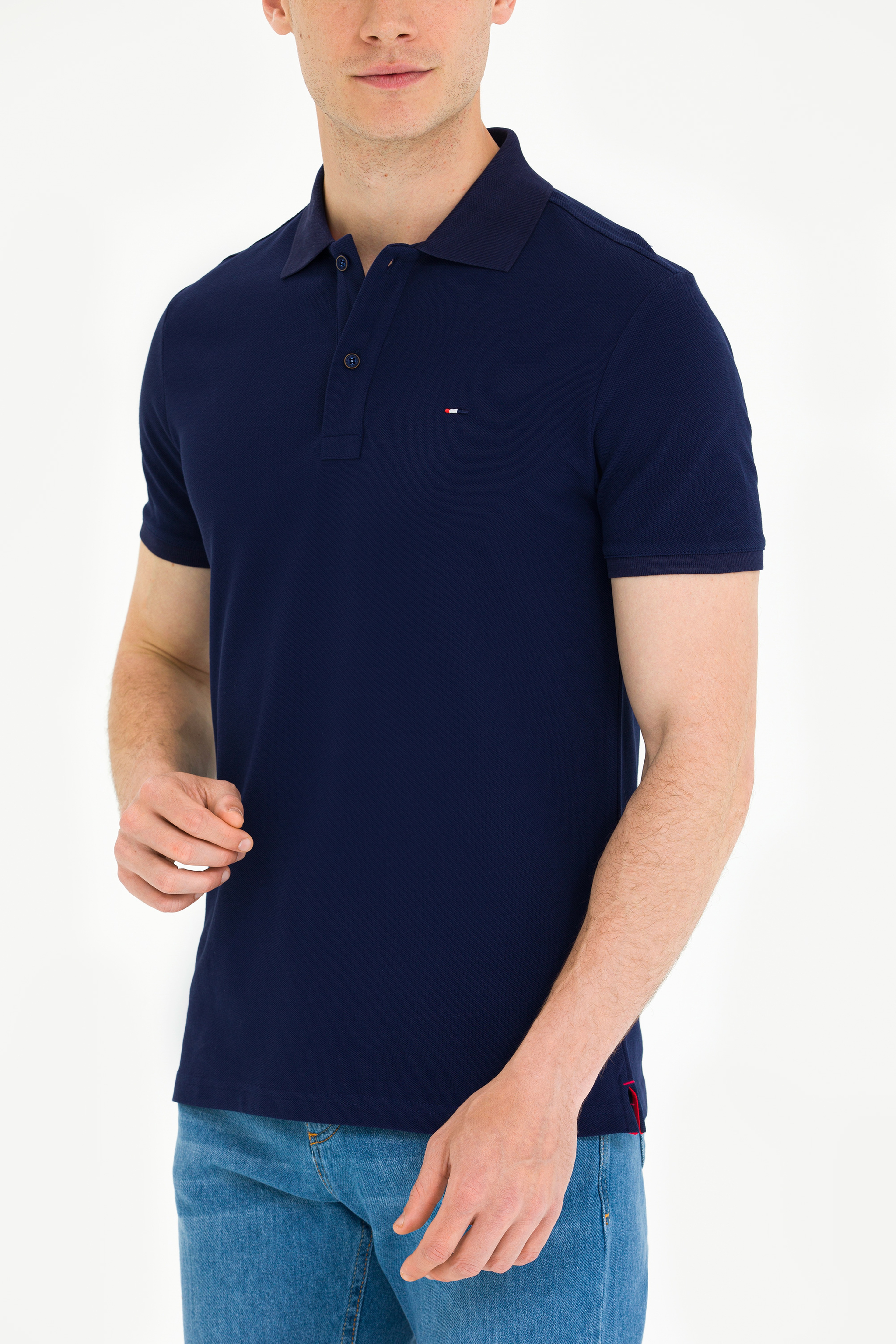 Erkek Lacivert Basic Polo Yaka Tişört - Image 6