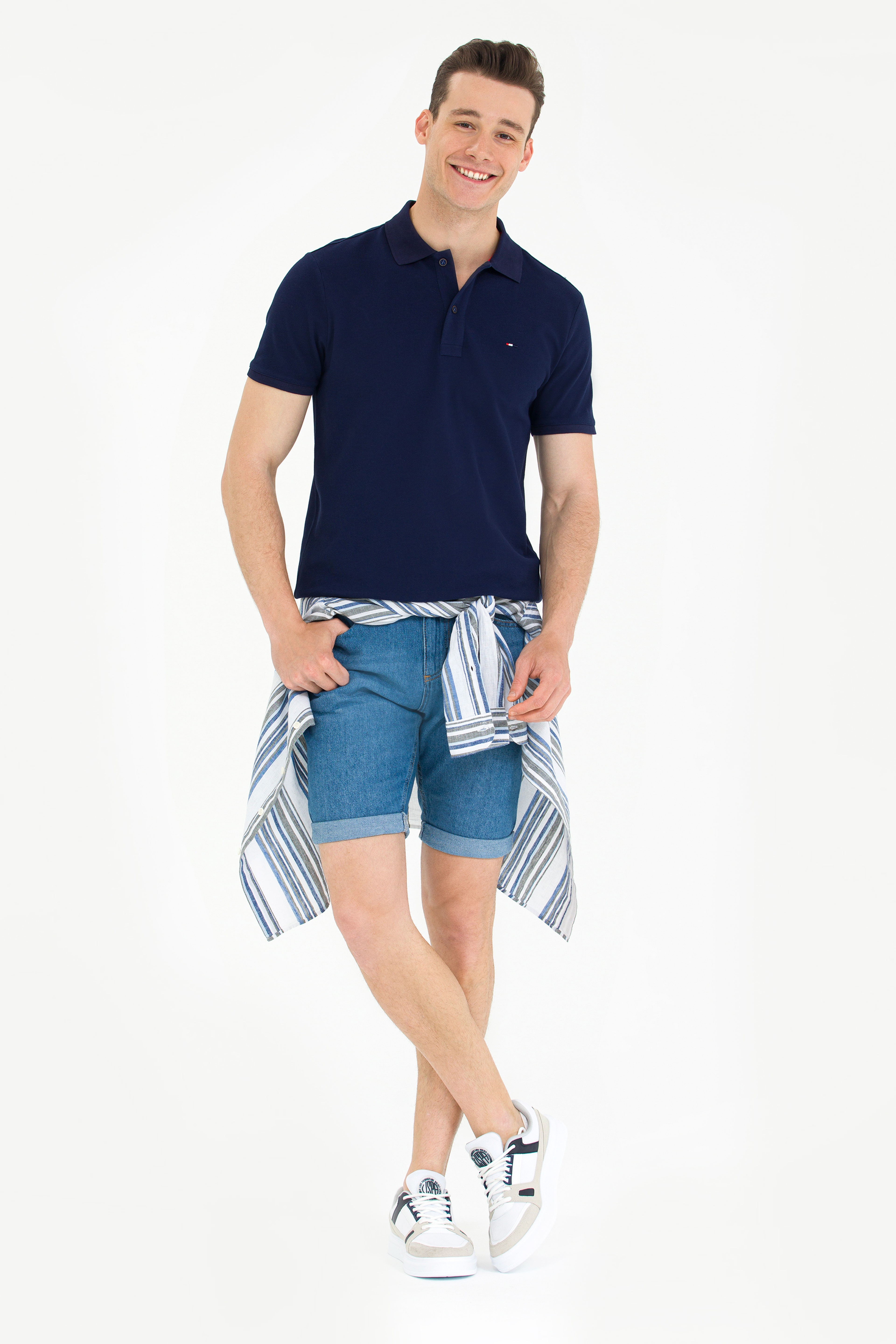 Erkek Lacivert Basic Polo Yaka Tişört - Image 4