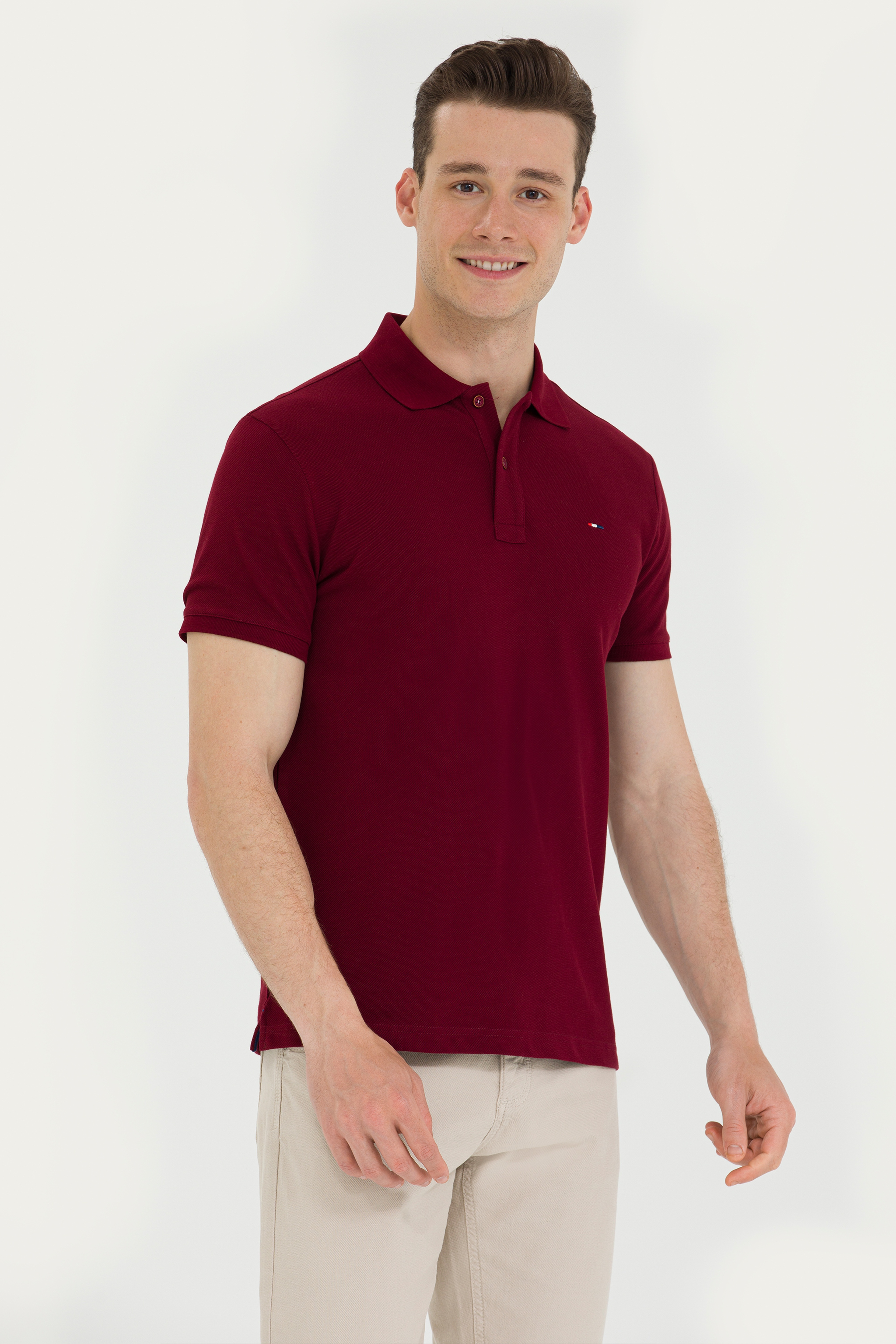 Erkek Bordo Basic Polo Yaka Tişört