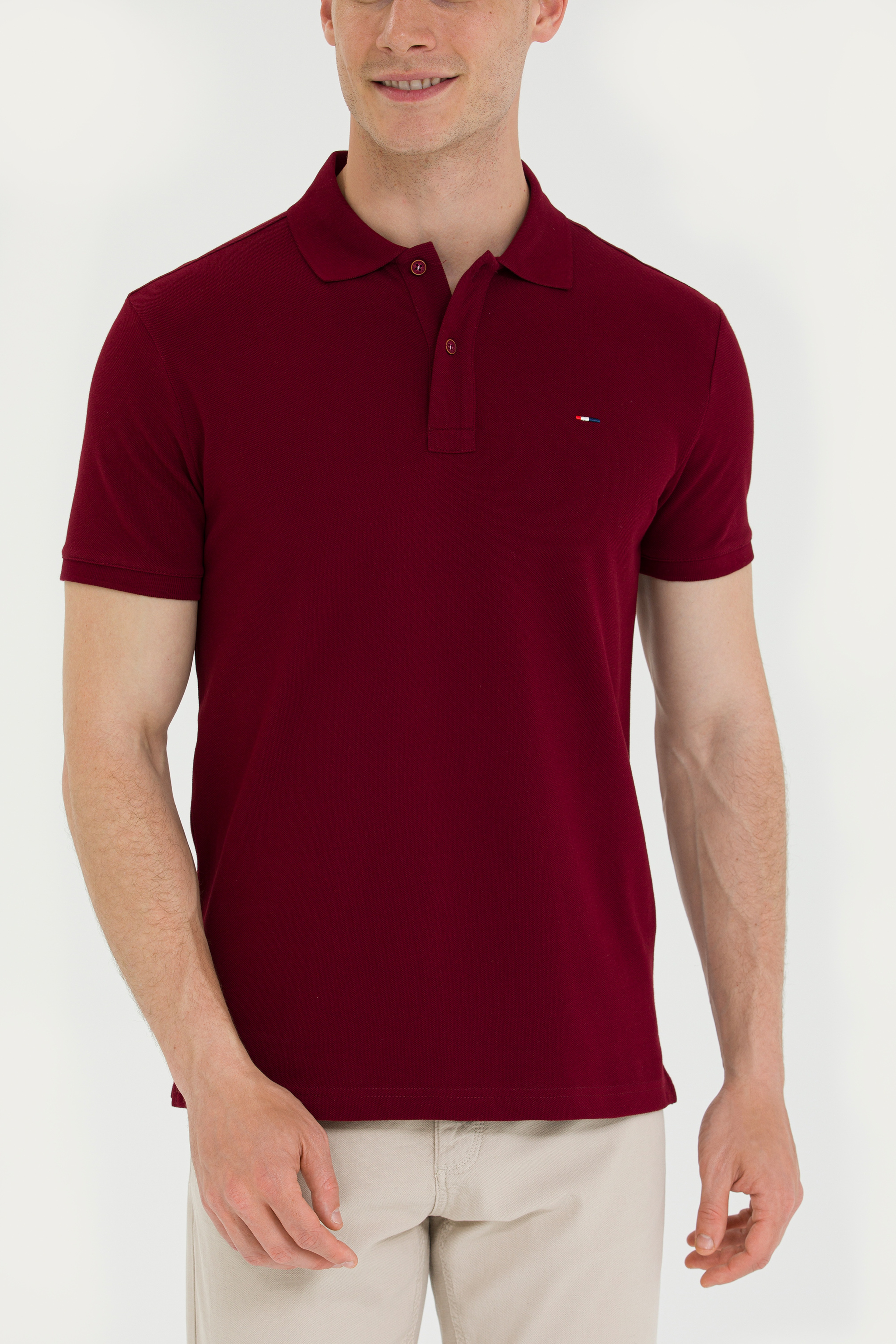 Erkek Bordo Basic Polo Yaka Tişört