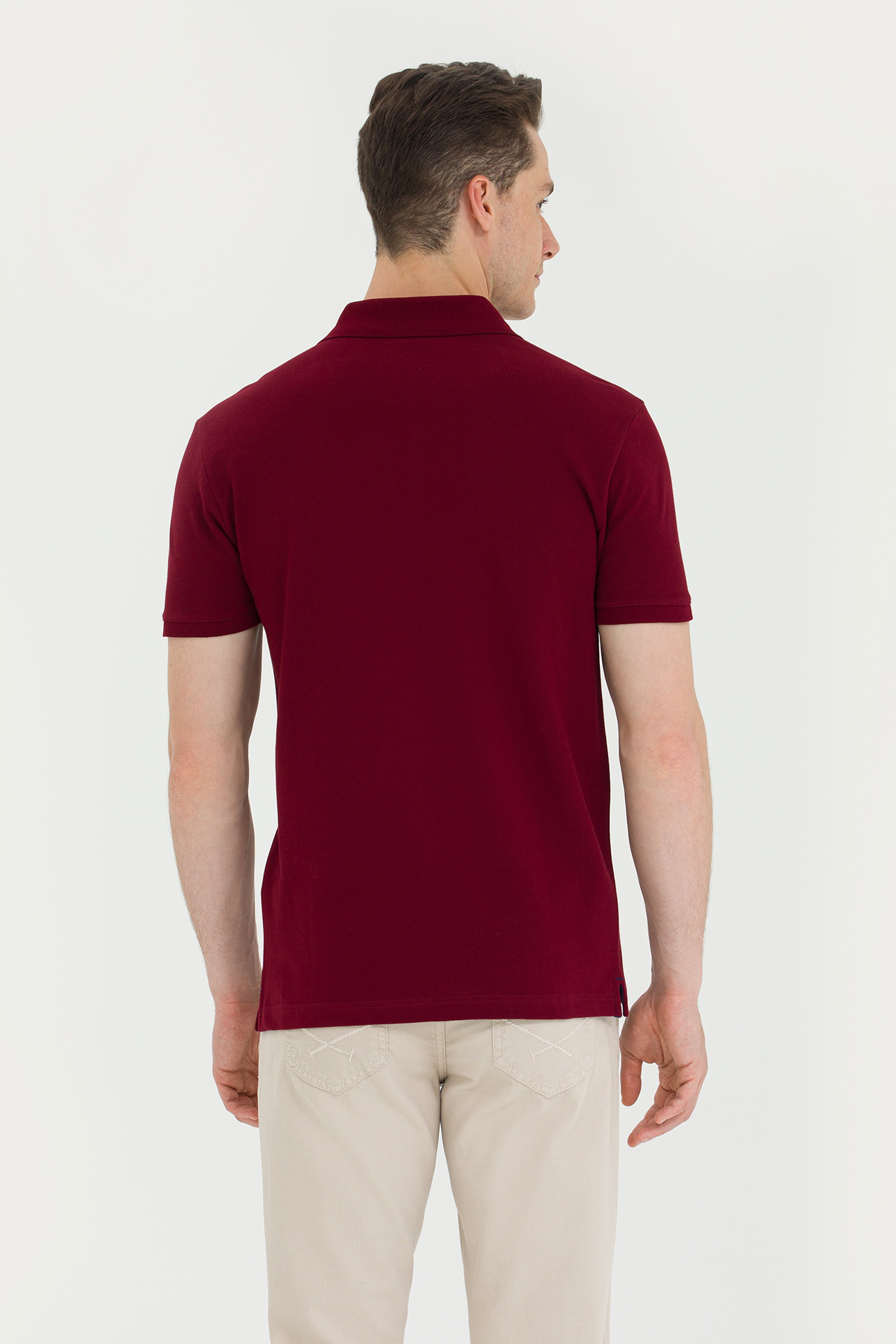 Erkek Bordo Basic Polo Yaka Tişört - Image 5