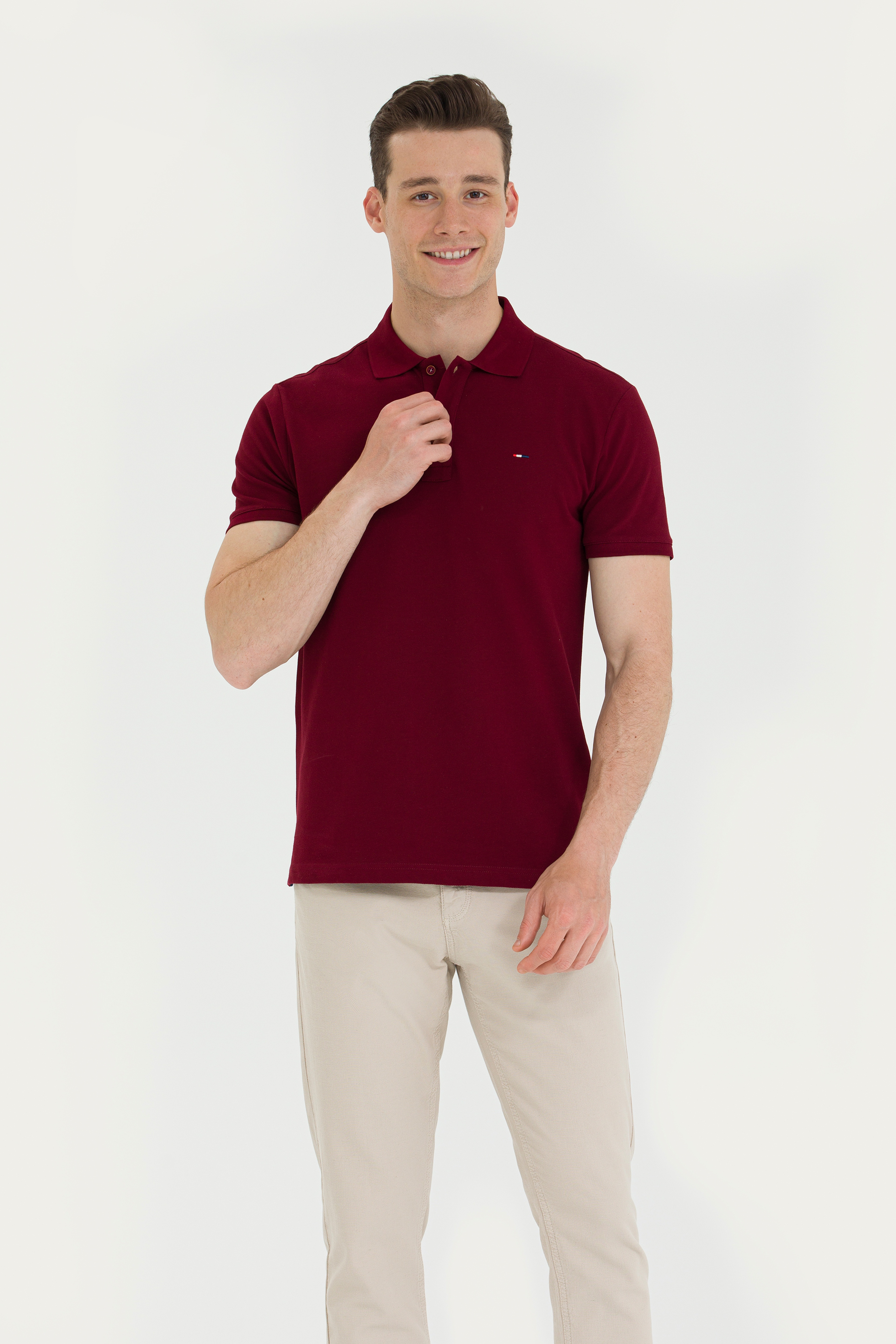 Erkek Bordo Basic Polo Yaka Tişört - Image 1