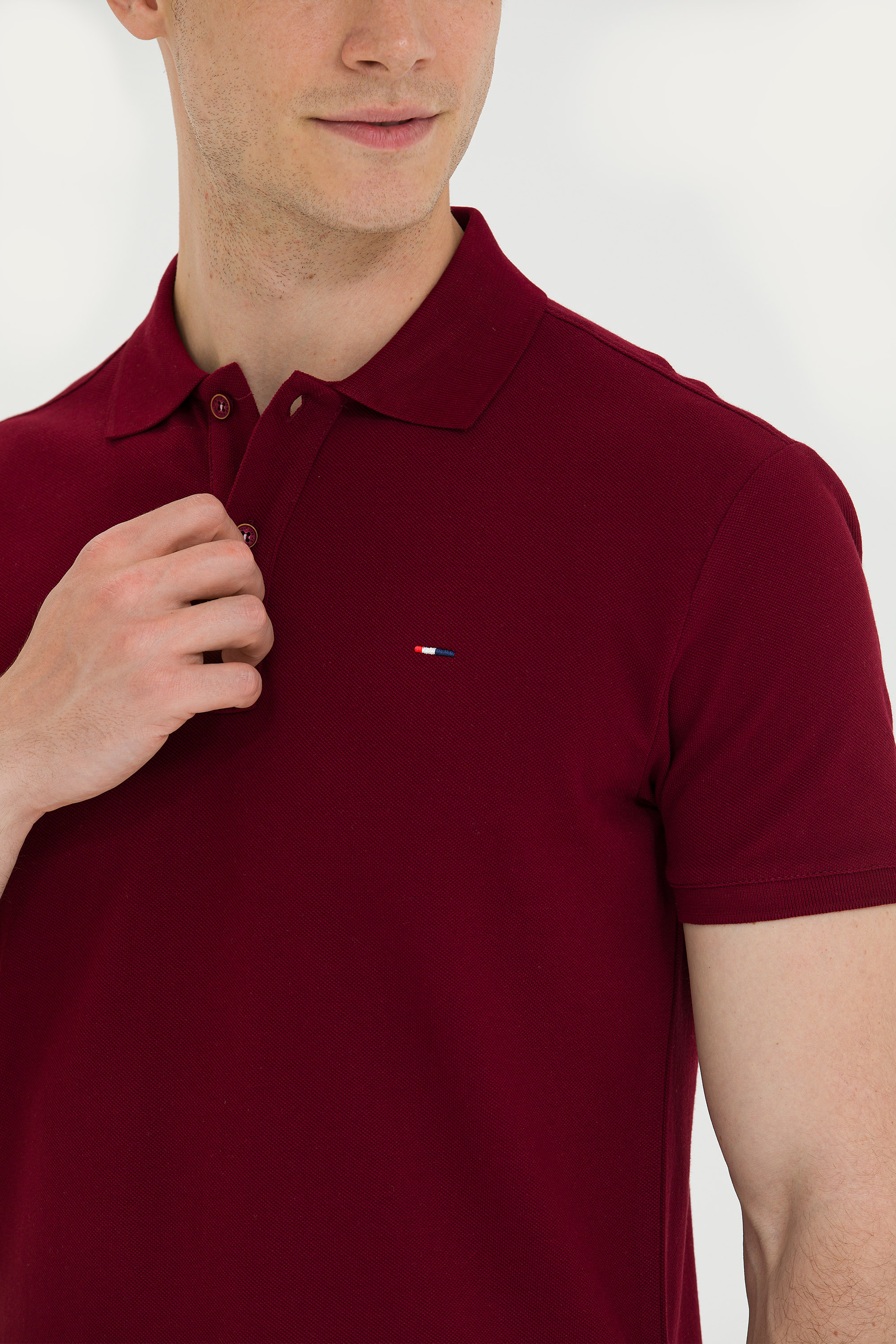Erkek Bordo Basic Polo Yaka Tişört - Image 7