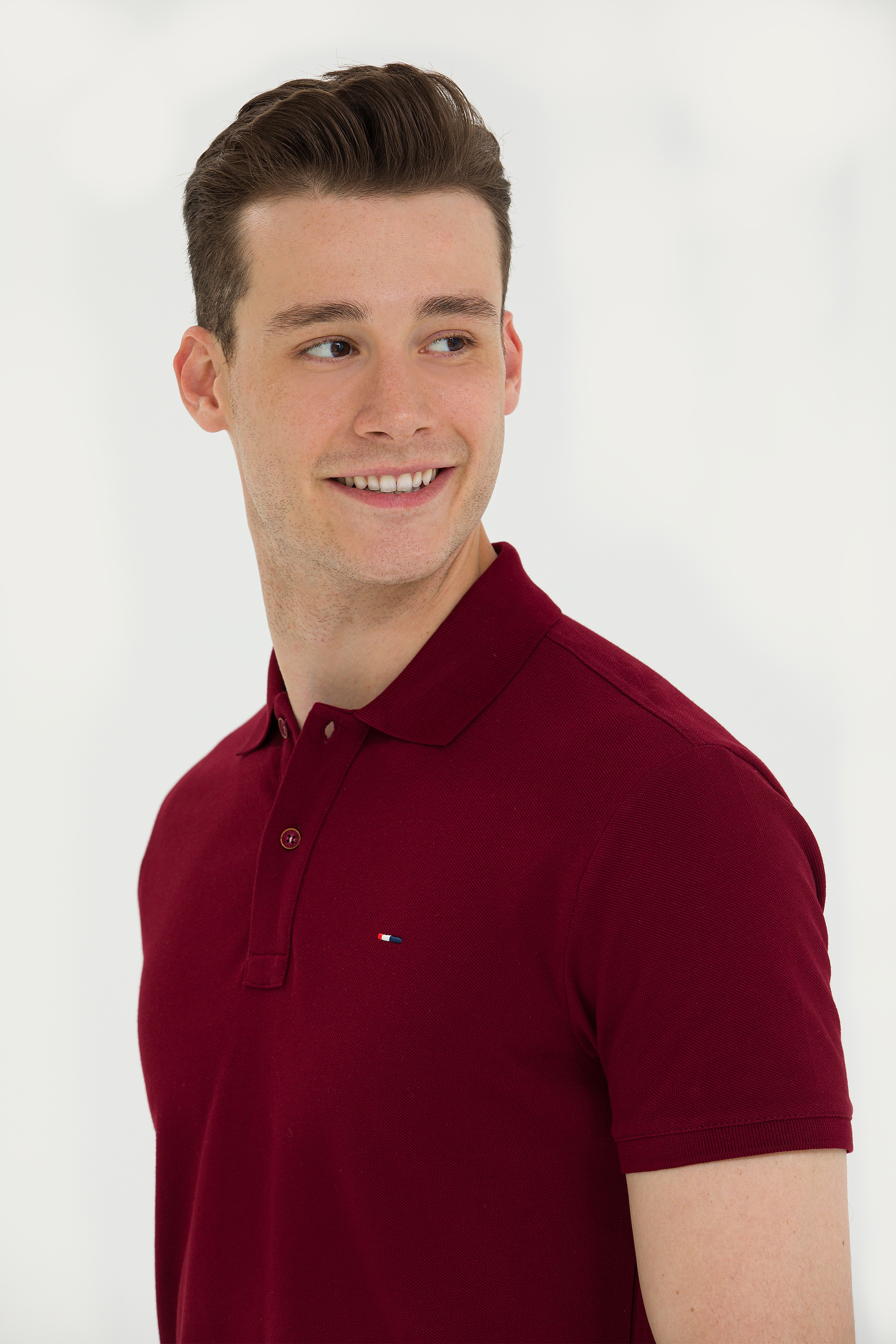 Erkek Bordo Basic Polo Yaka Tişört - Image 2