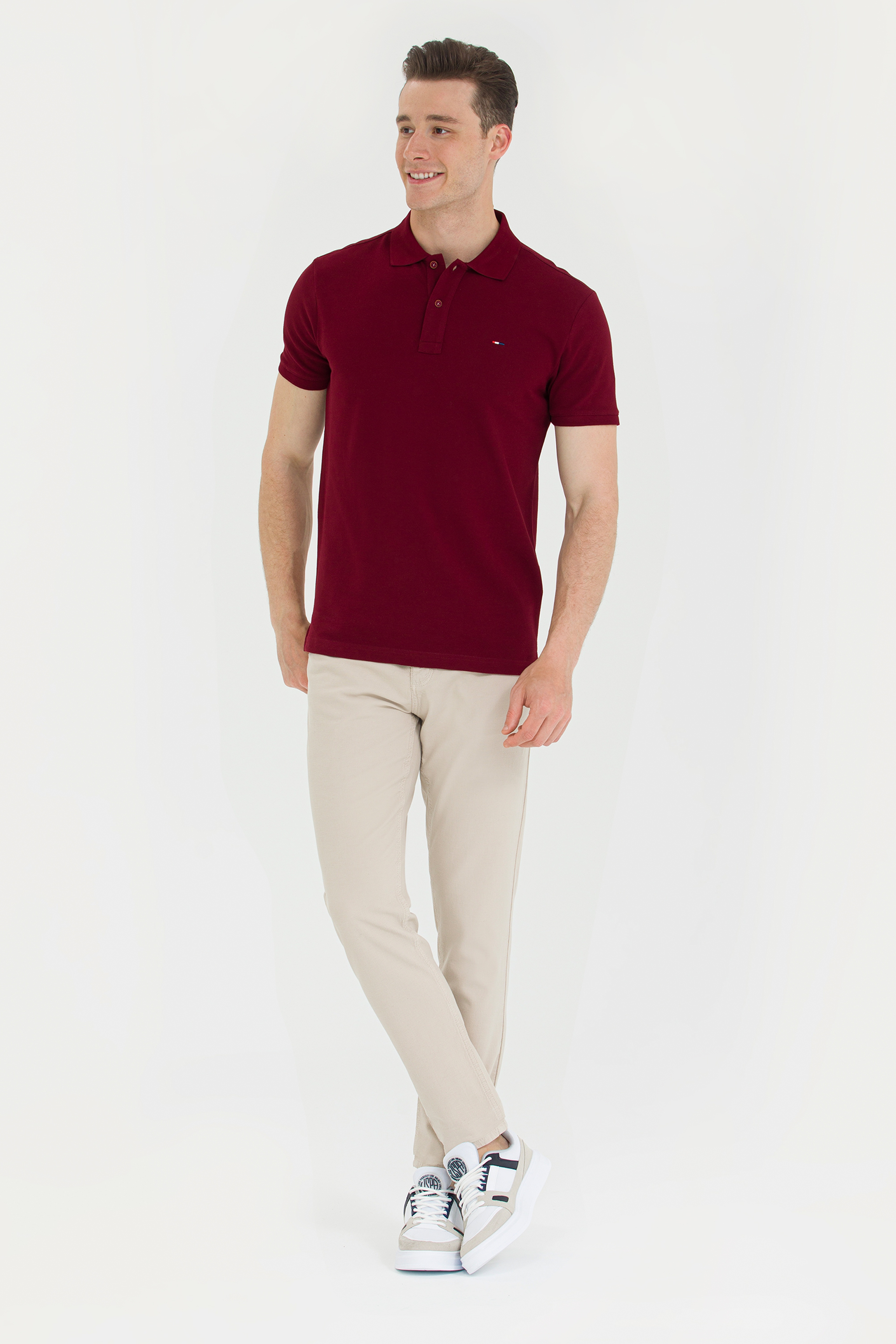 Erkek Bordo Basic Polo Yaka Tişört