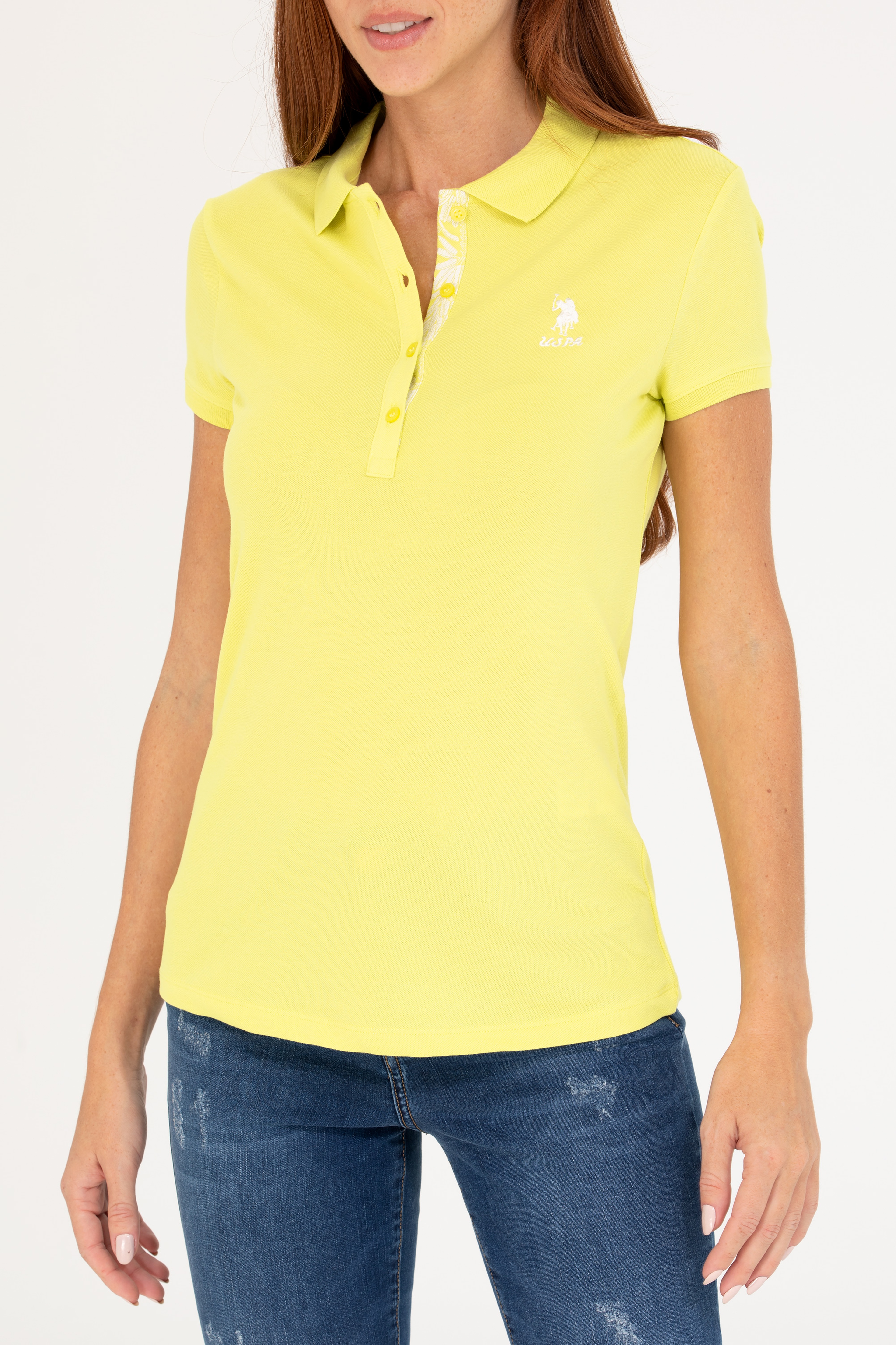 Kadın Neon Sarı Basic Polo Yaka Tişört