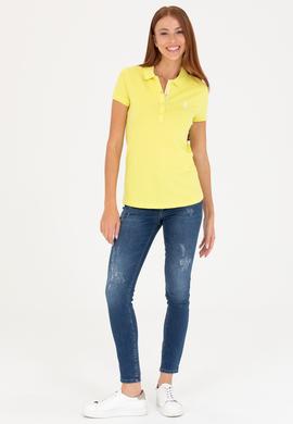 Kadın Neon Sarı Basic Polo Yaka Tişört - 50266513070