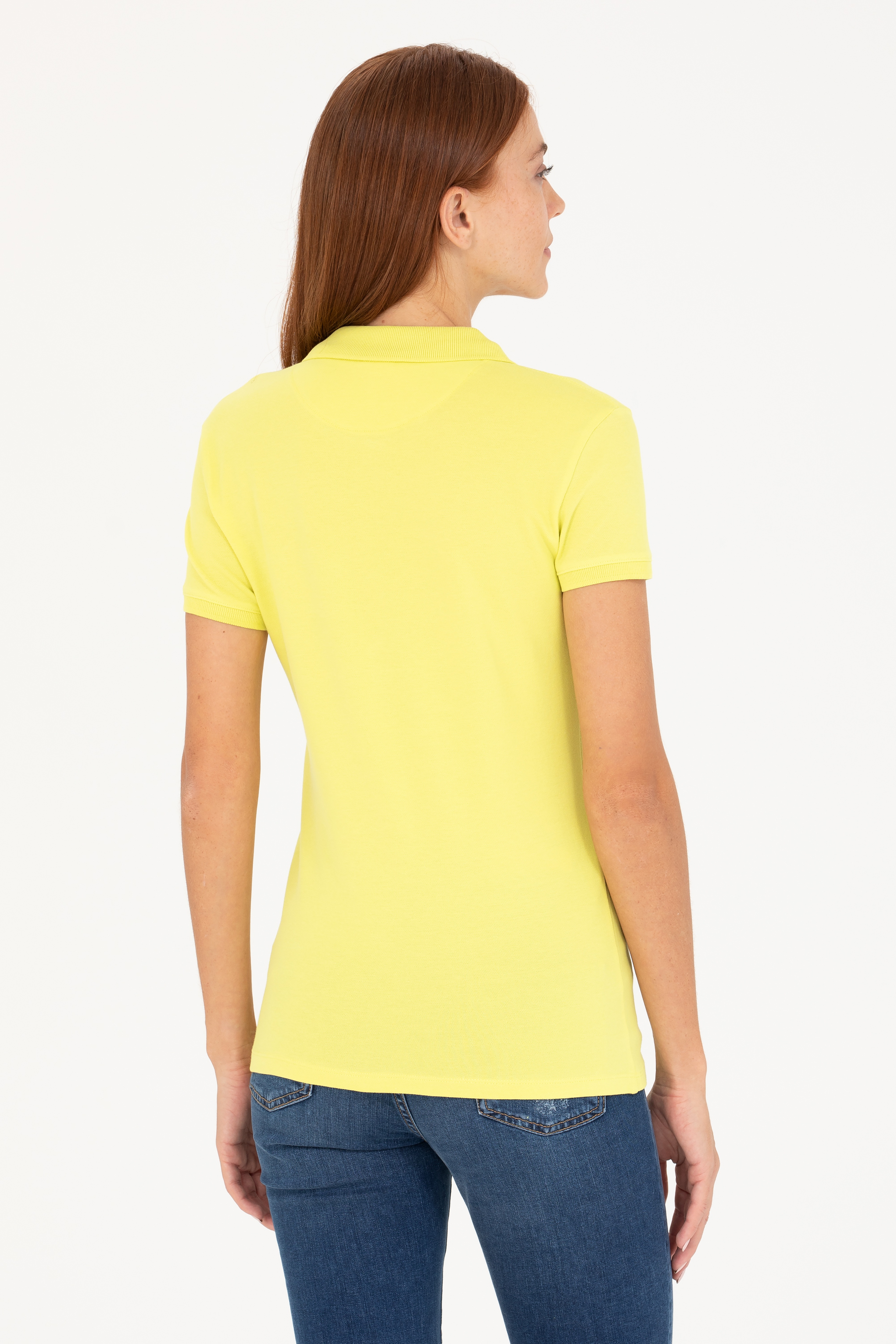 Kadın Neon Sarı Basic Polo Yaka Tişört - Image 5