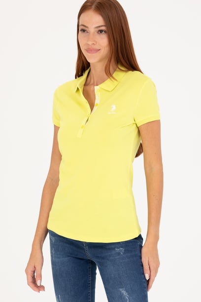 Kadın Neon Sarı Basic Polo Yaka Tişört