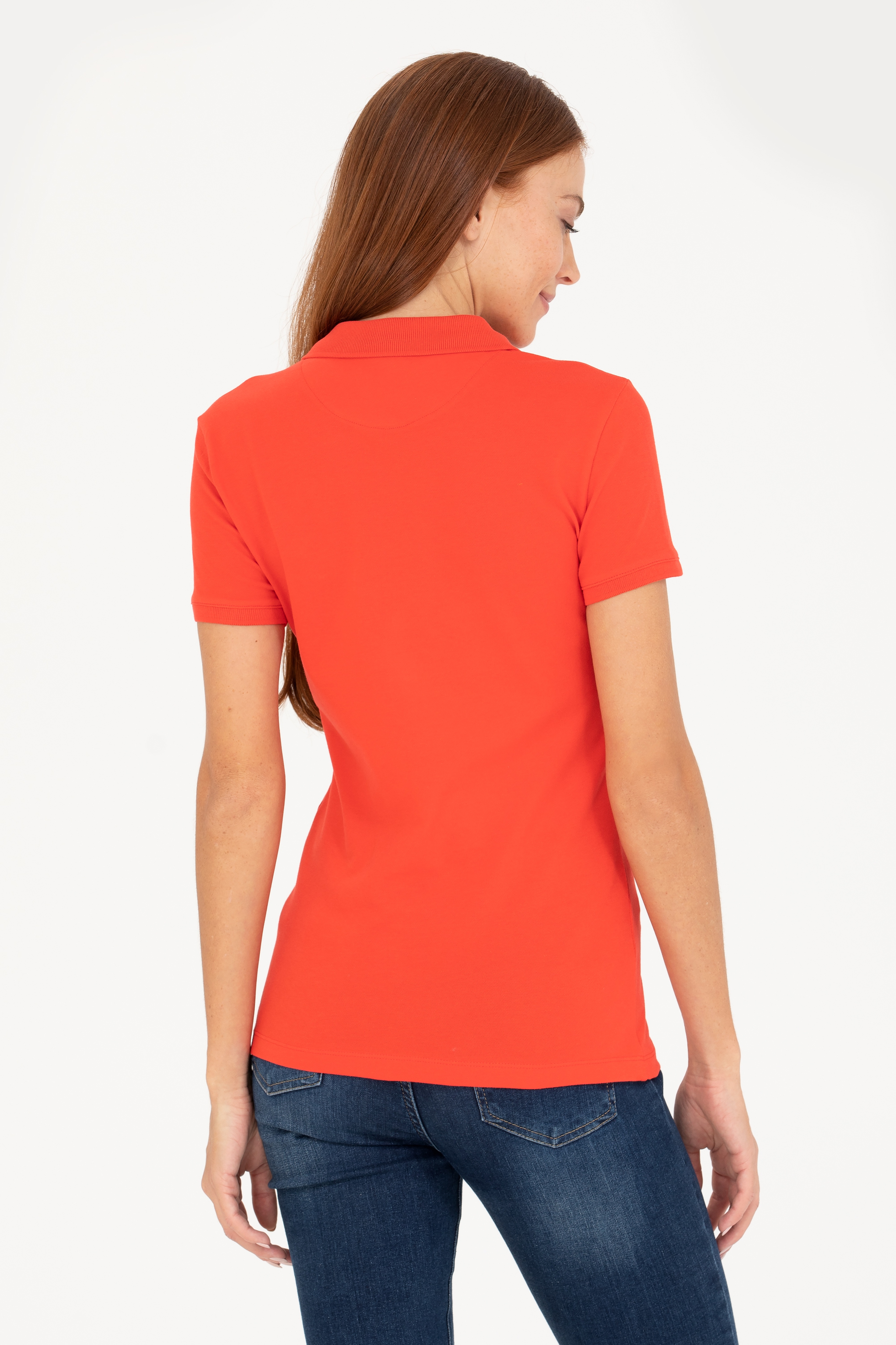 Kadın Kırmızı Basic Polo Yaka Tişört - Image 5