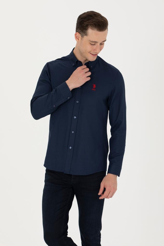 Erkek Lacivert Uzun Kollu Basic Gömlek