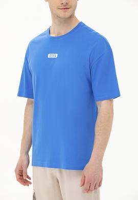 Erkek Saks Oversize Bisiklet Yaka Tişört - 50264932021