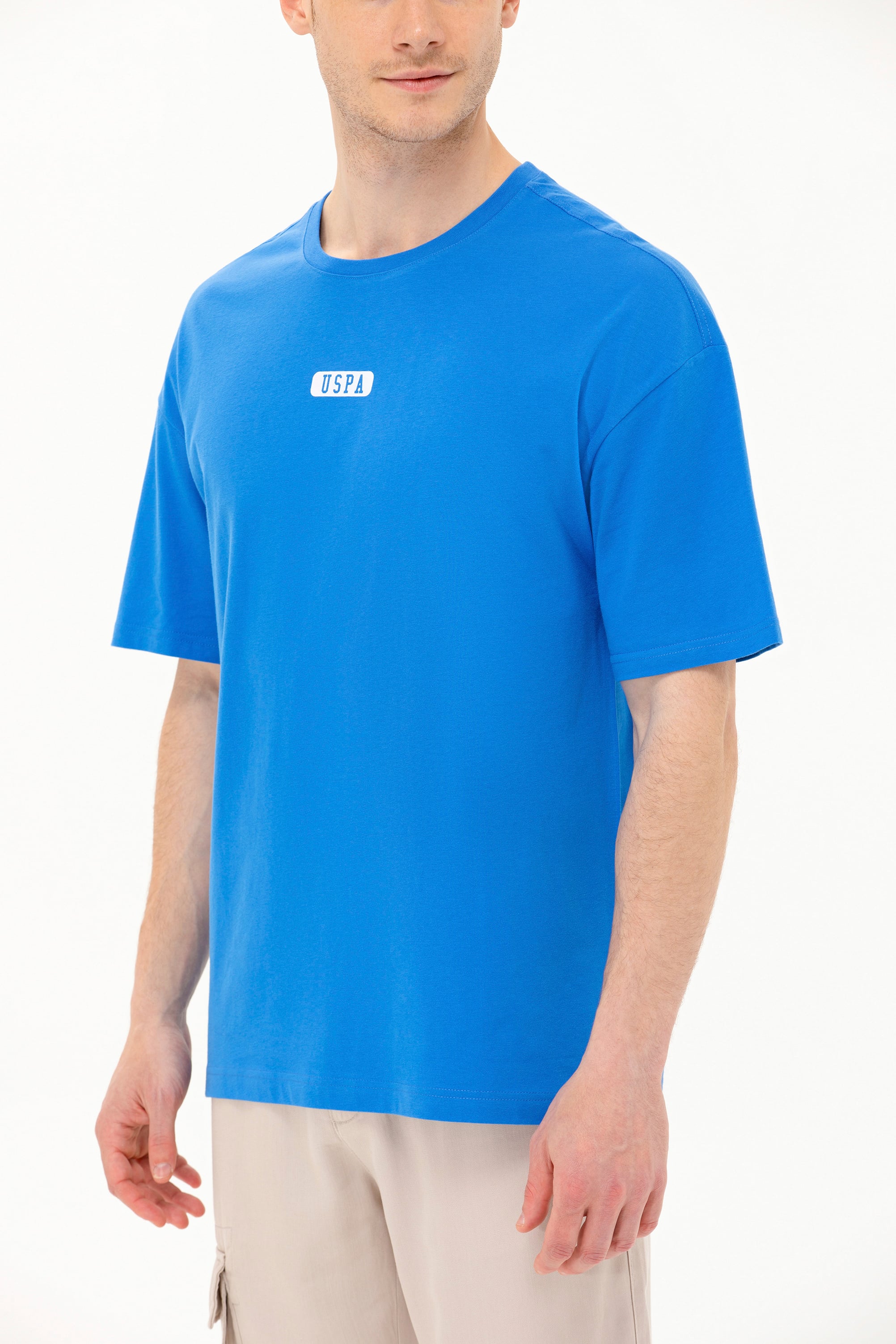 Erkek Saks Oversize Bisiklet Yaka Tişört