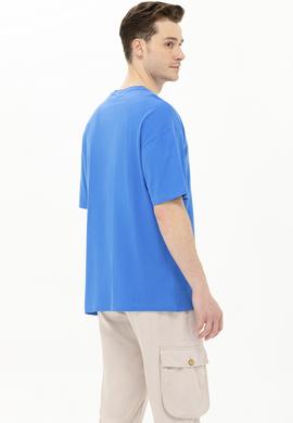 Erkek Saks Oversize Bisiklet Yaka Tişört - 50264932021