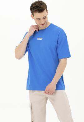 Erkek Saks Oversize Bisiklet Yaka Tişört - 50264932021