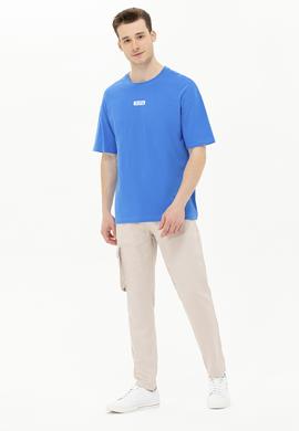 Erkek Saks Oversize Bisiklet Yaka Tişört - 50264932021