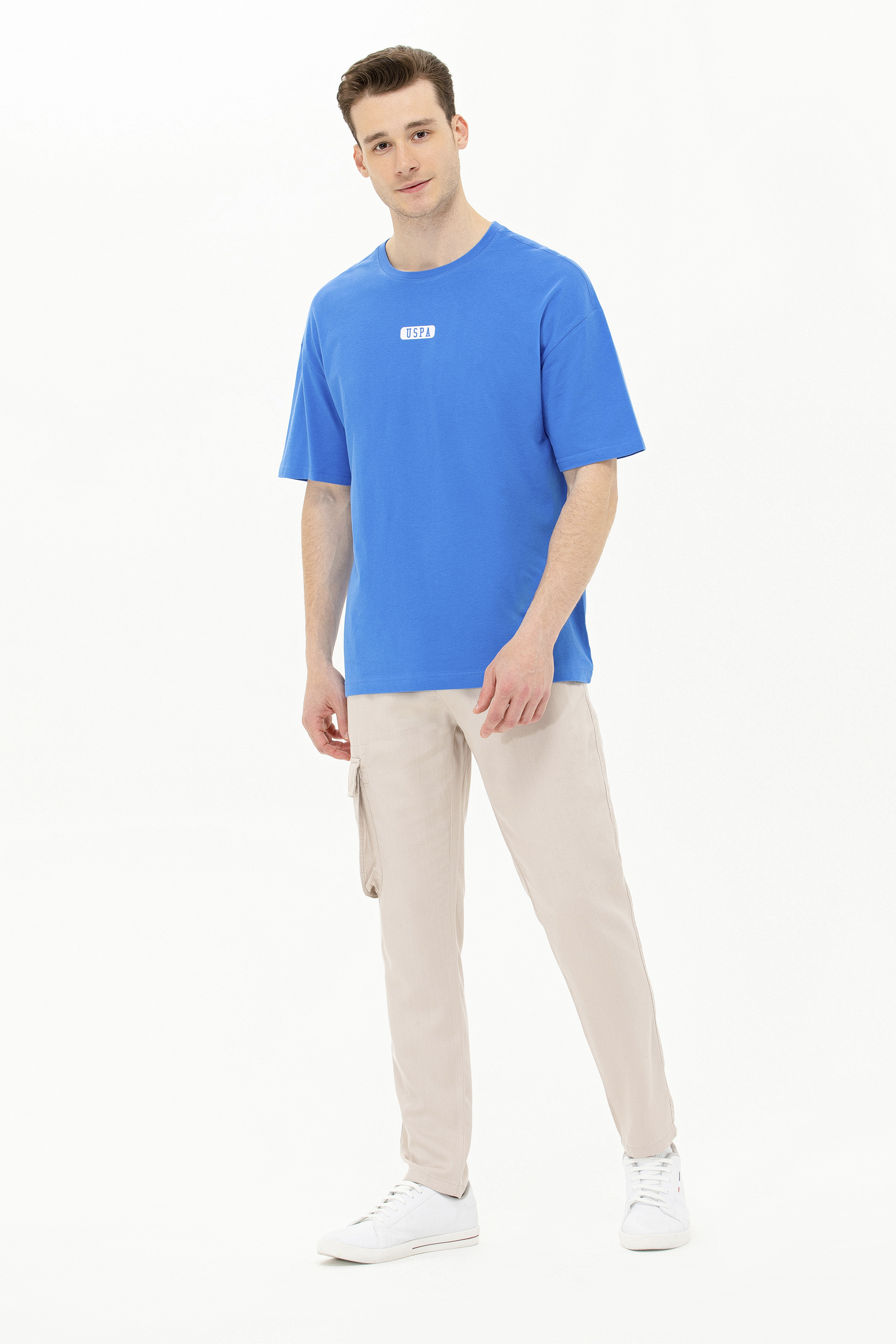 Erkek Saks Oversize Bisiklet Yaka Tişört - Image 4