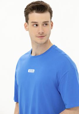 Erkek Saks Oversize Bisiklet Yaka Tişört - 50264932021