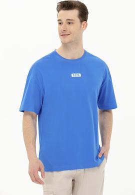 Erkek Saks Oversize Bisiklet Yaka Tişört - 50264932021