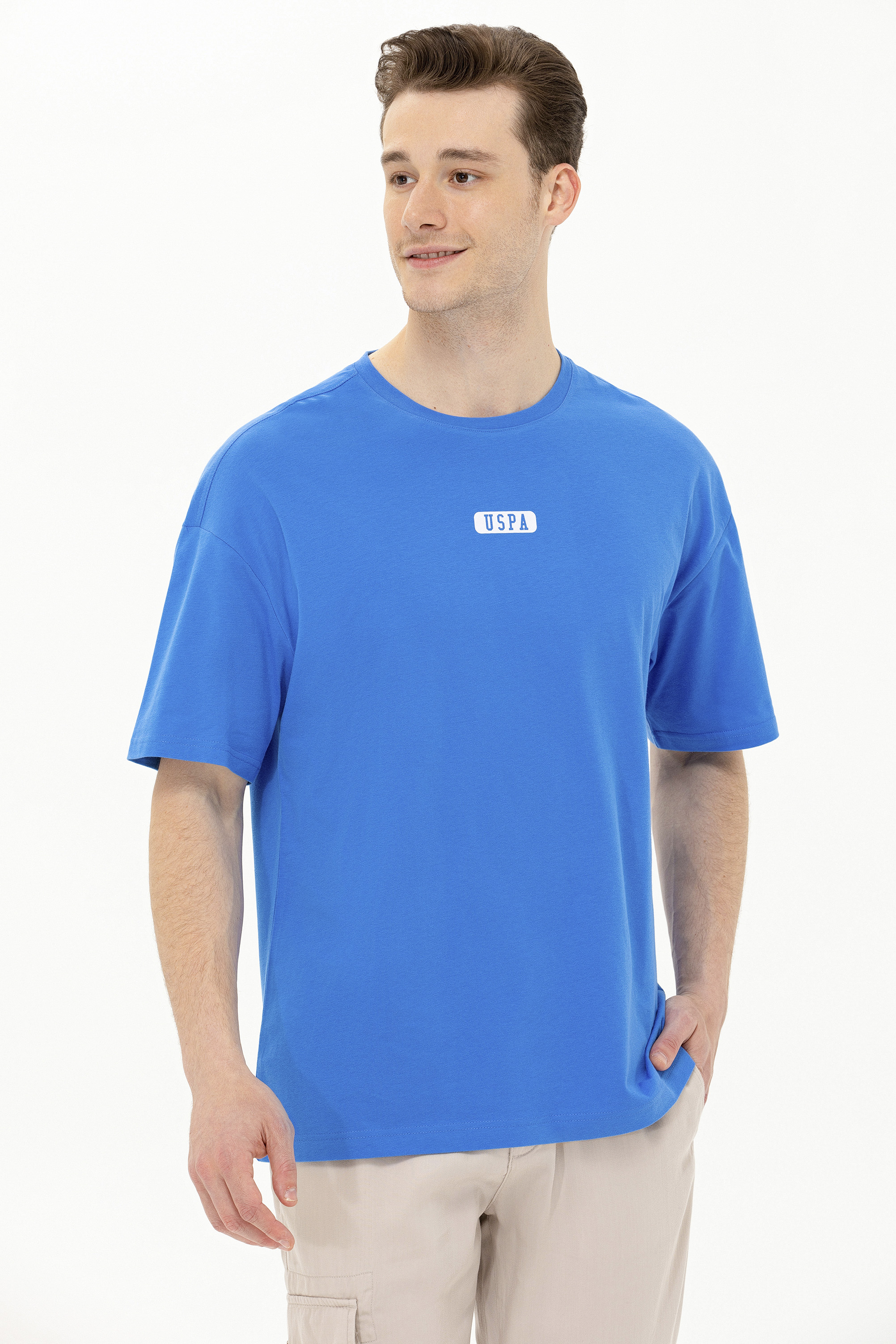 Erkek Saks Oversize Bisiklet Yaka Tişört - Image 3